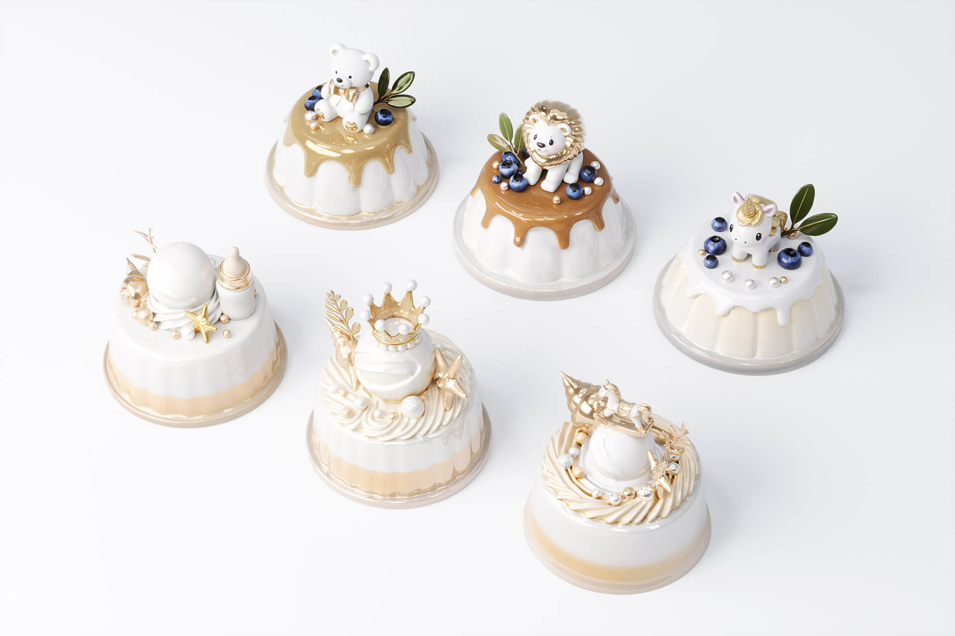 Gold Series Birth Gift Jelly Pudding Cake 3D Model