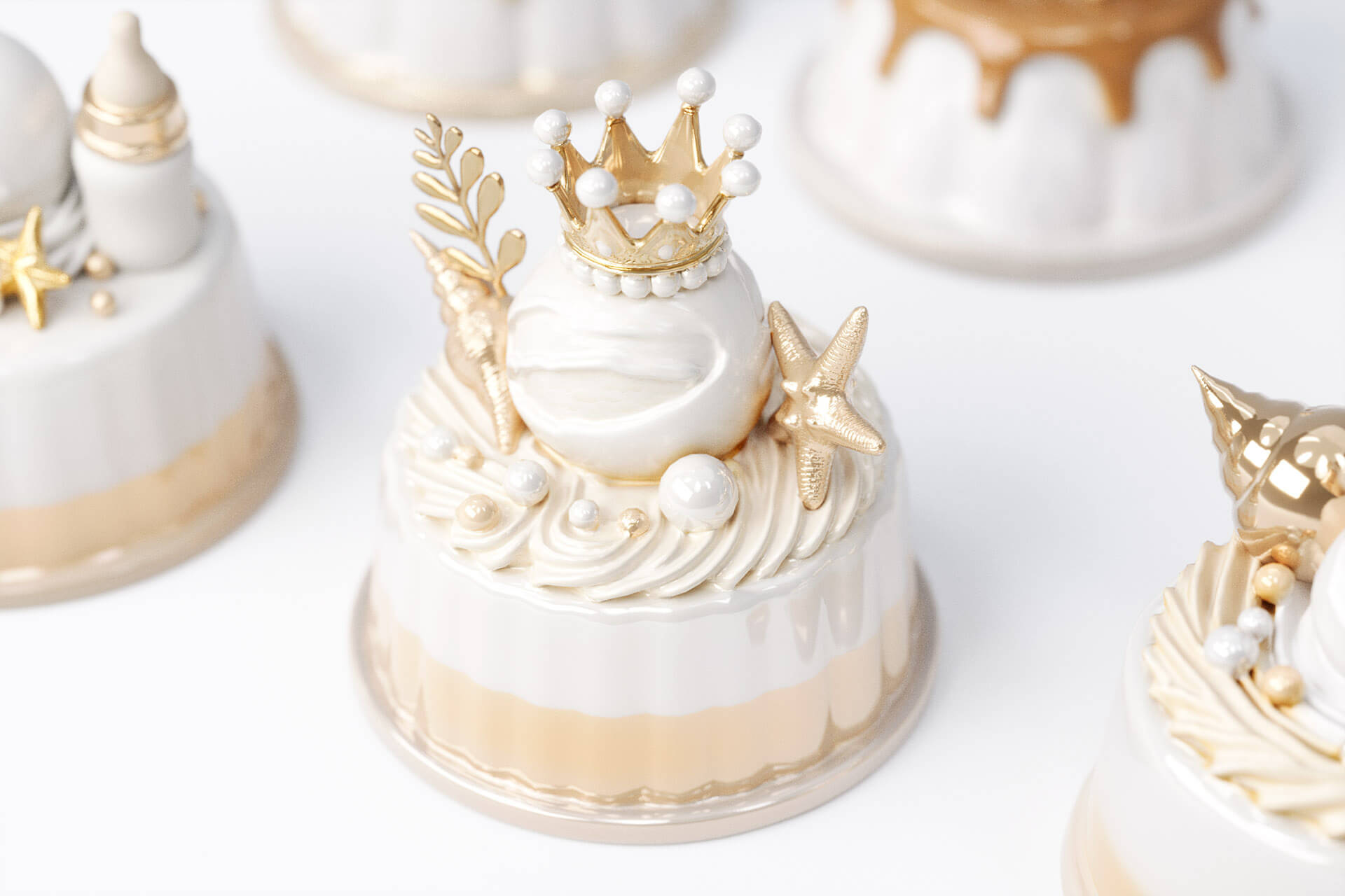 Gold Series Birth Gift Jelly Pudding Cake 3D Model