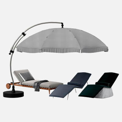 3D Outdoor Patio Lounge Set: Cantilever Umbrella, Chaise