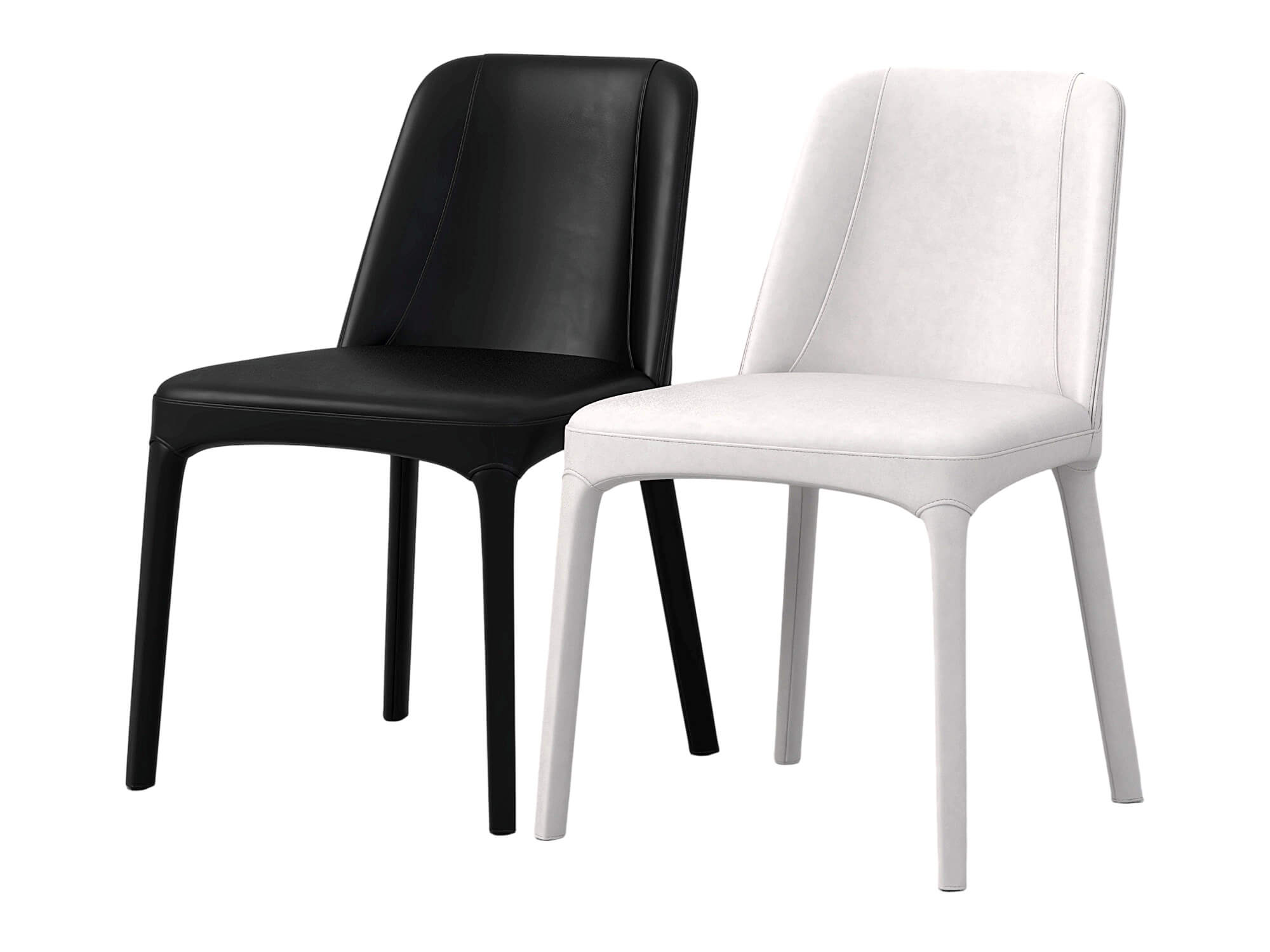 Black and White Modern Upholstered Dining Chairs Set 3D Model
