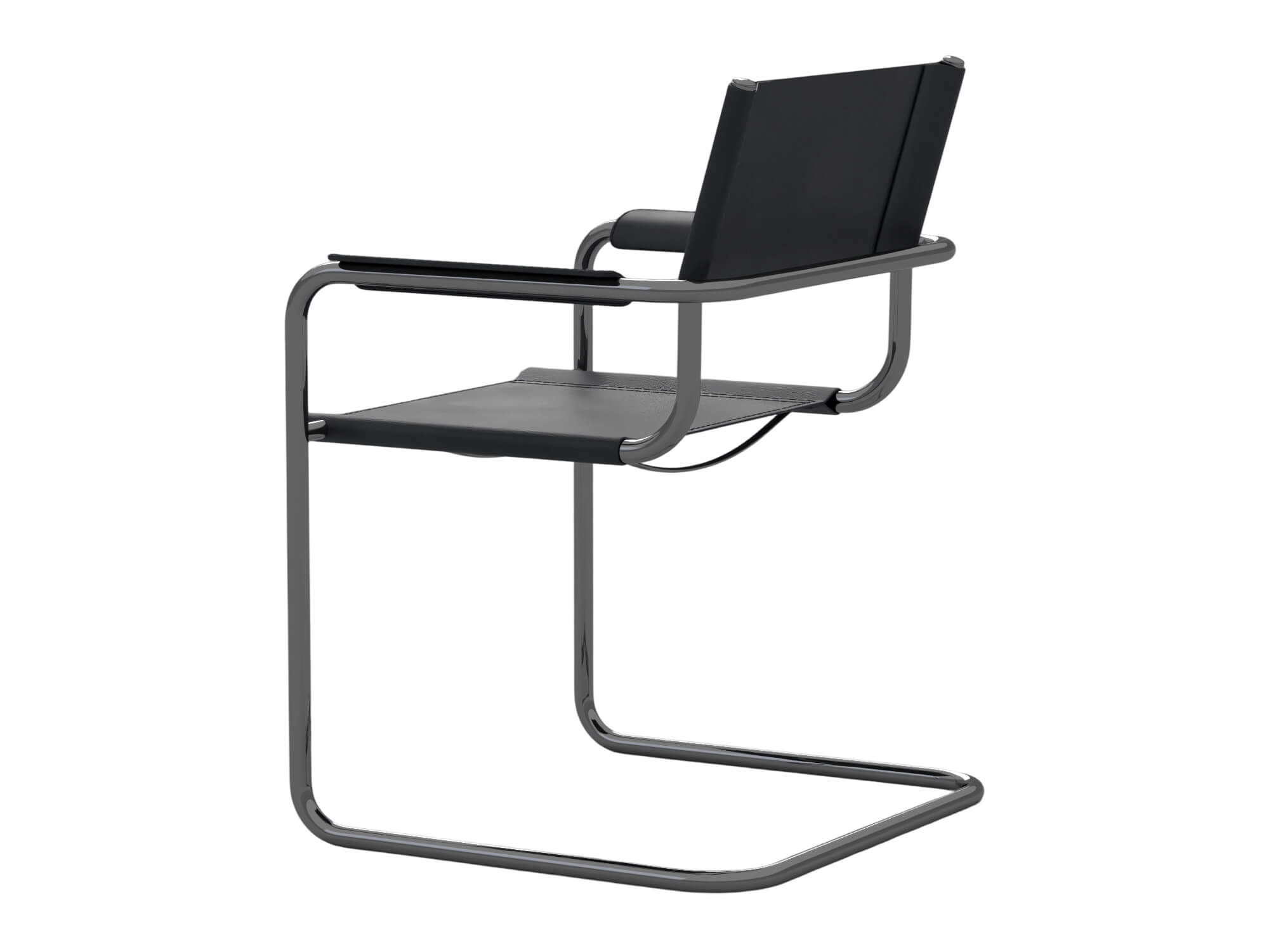 Black Cantilever Armchair with Dark Chrome Frame 3D Model