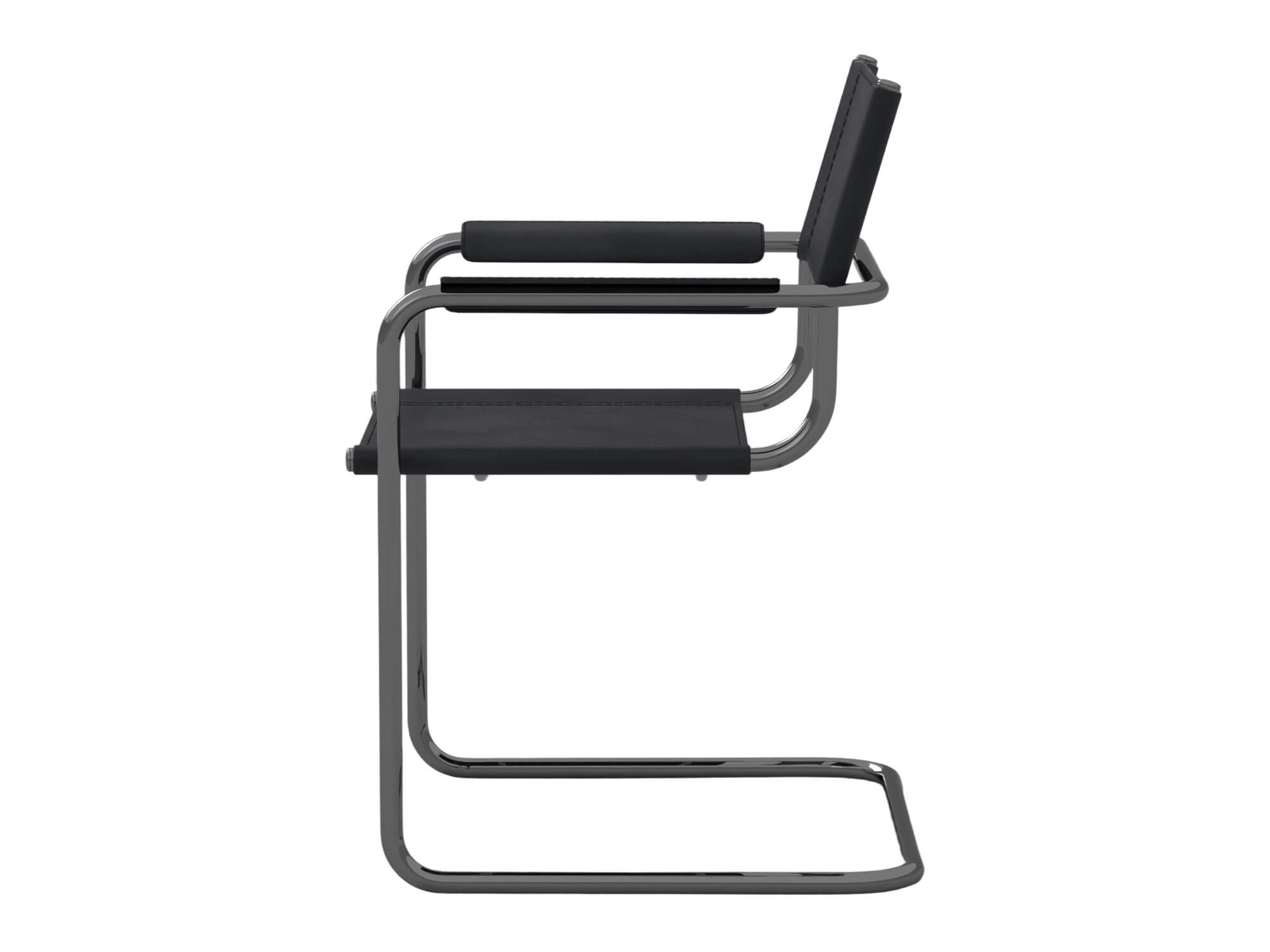 Black Cantilever Armchair with Dark Chrome Frame 3D Model