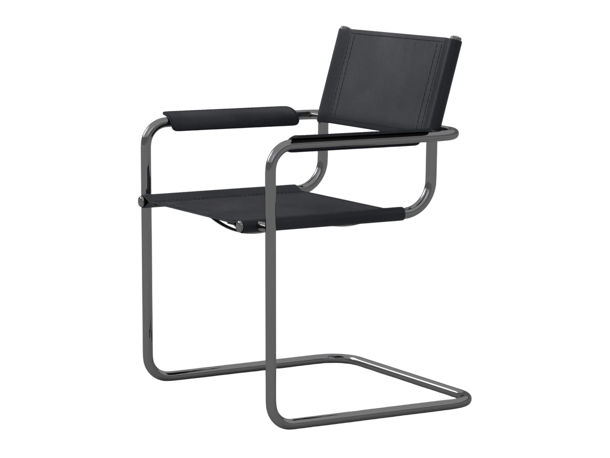 Black Cantilever Armchair with Dark Chrome Frame 3D Model