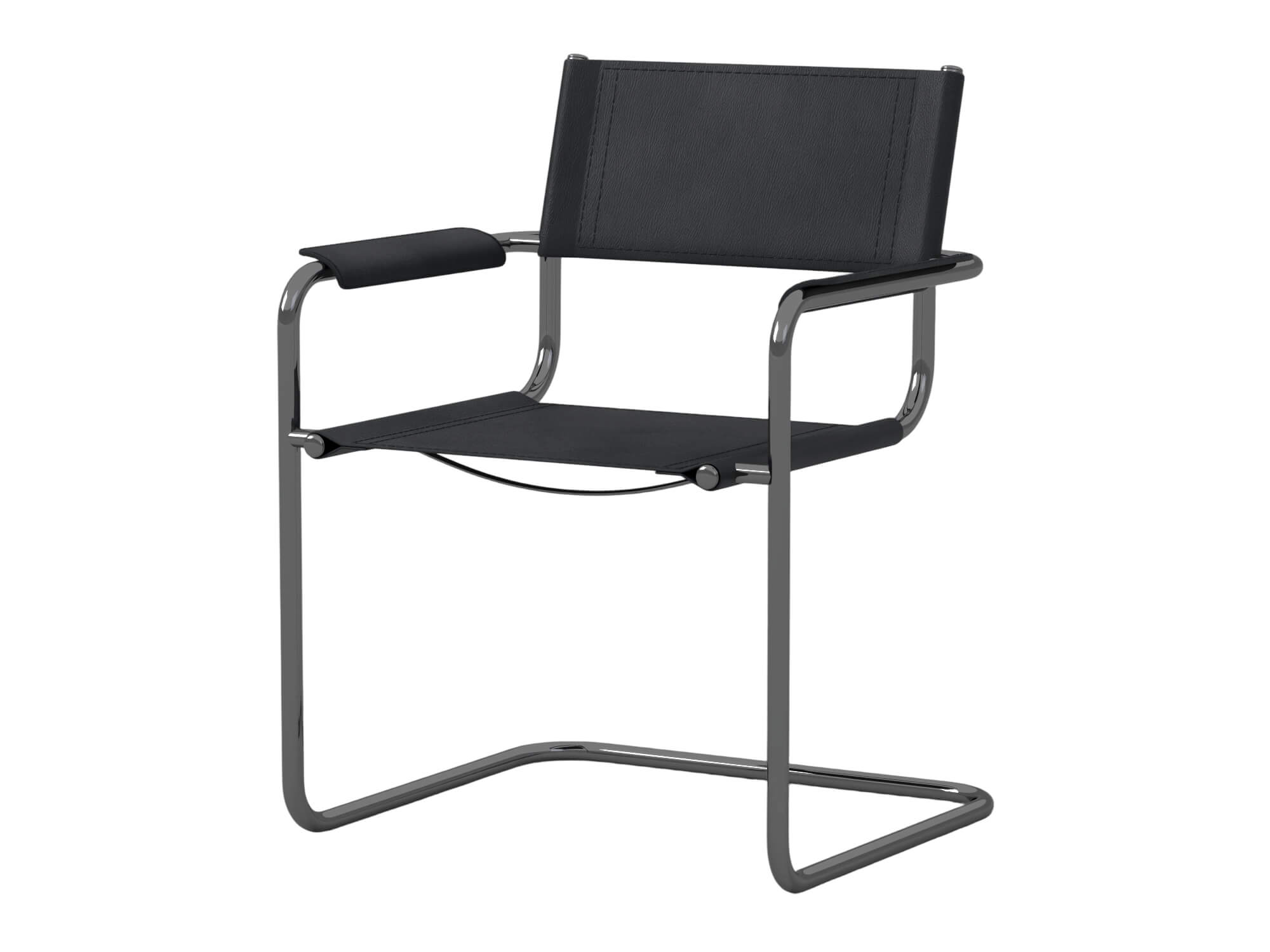Black Cantilever Armchair with Dark Chrome Frame 3D Model