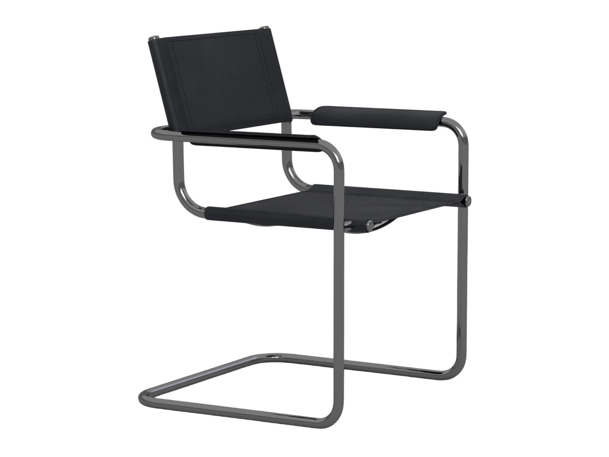 Black Cantilever Armchair with Dark Chrome Frame 3D Model
