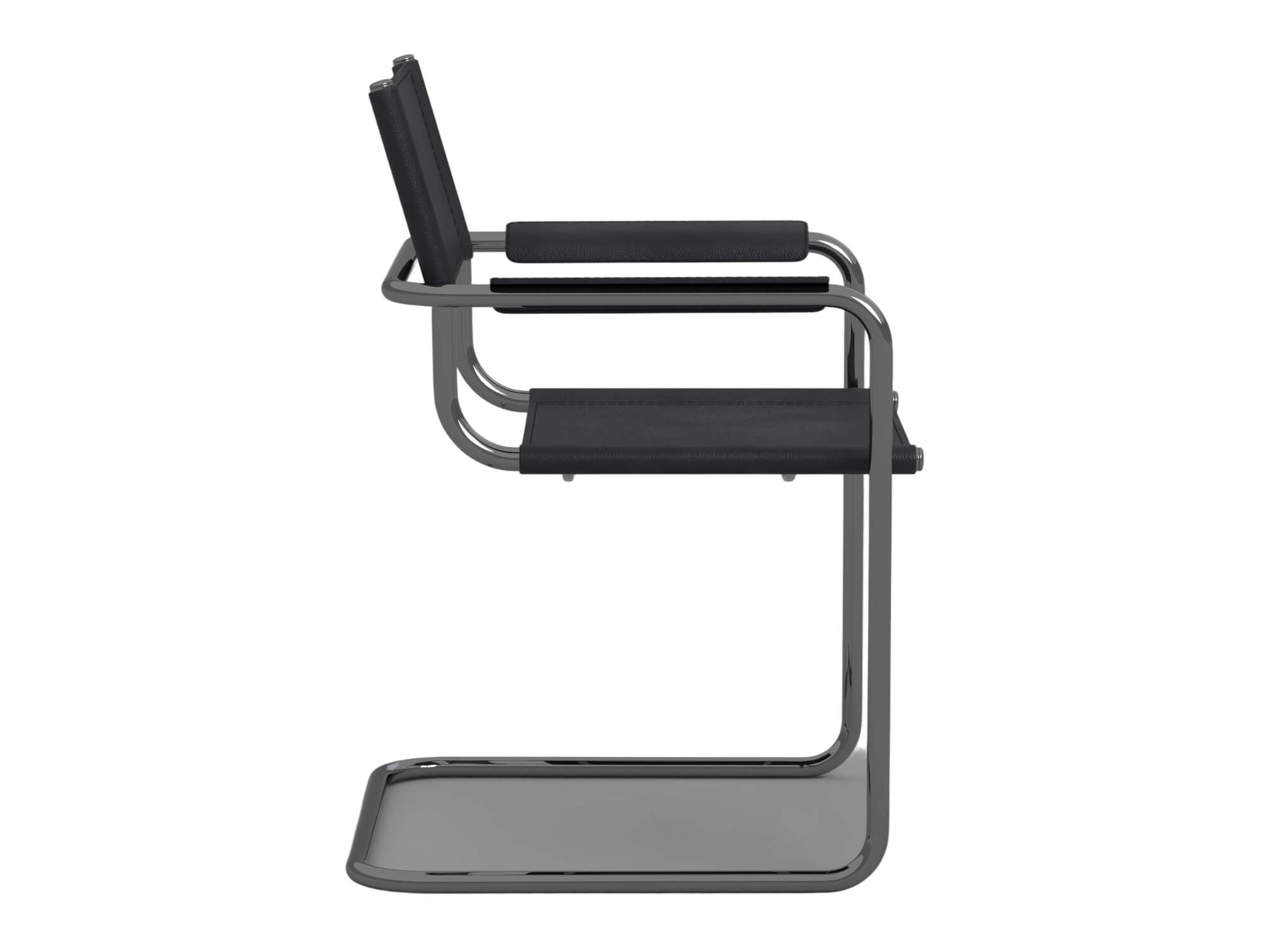 Black Cantilever Armchair with Dark Chrome Frame 3D Model