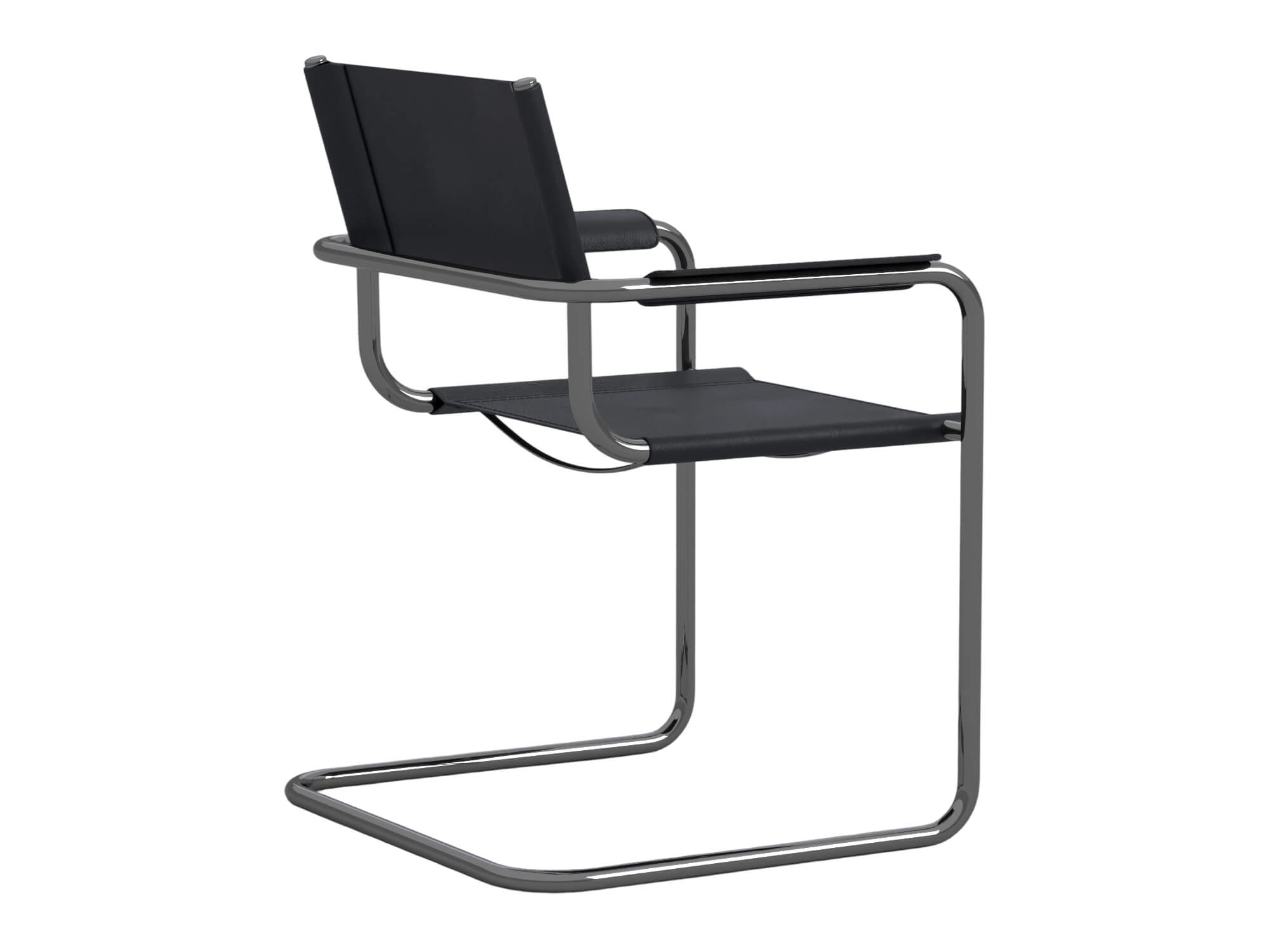 Black Cantilever Armchair with Dark Chrome Frame 3D Model
