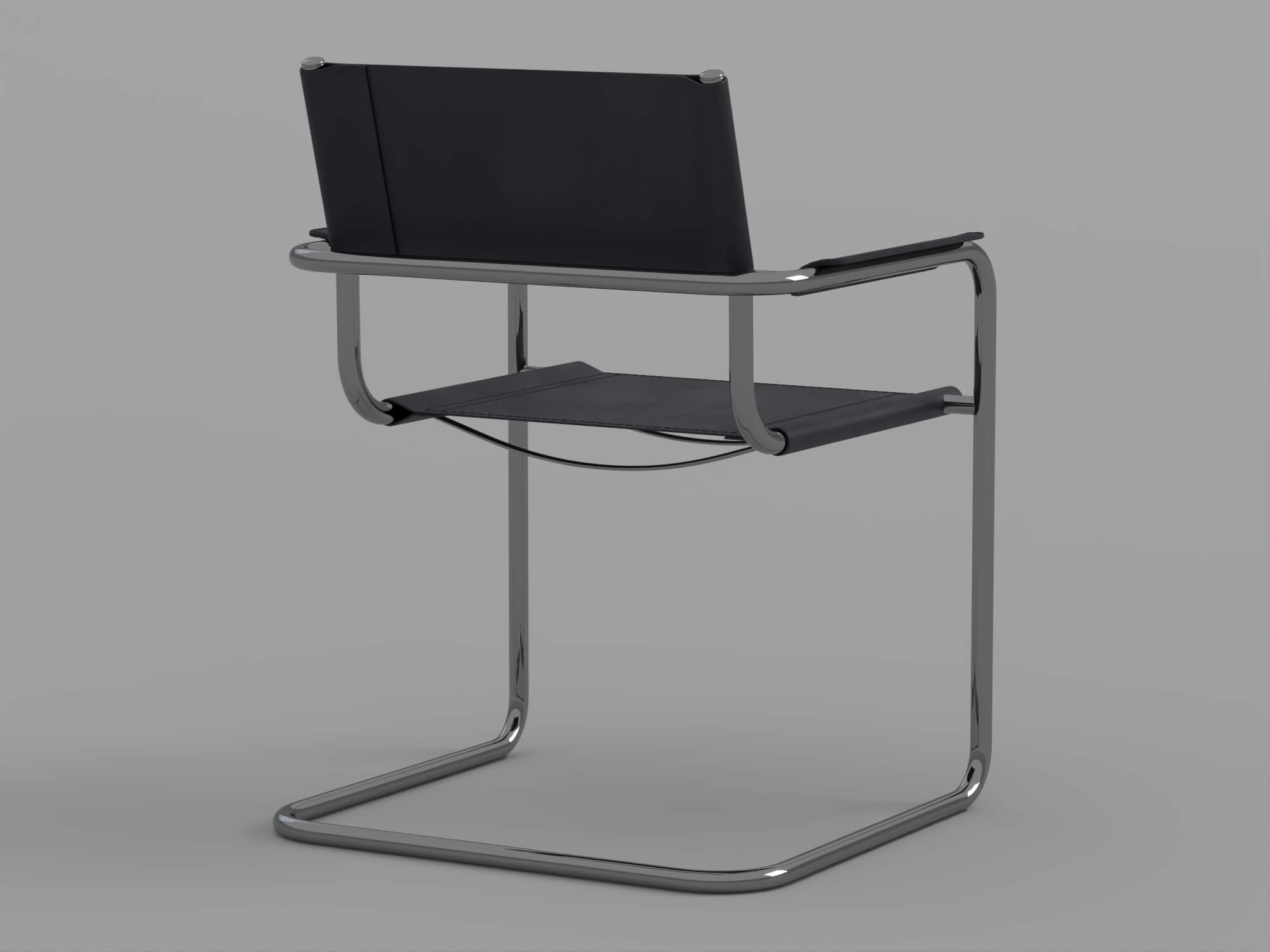 Black Cantilever Armchair with Dark Chrome Frame 3D Model