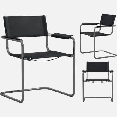 Black Cantilever Armchair with Dark Chrome Frame