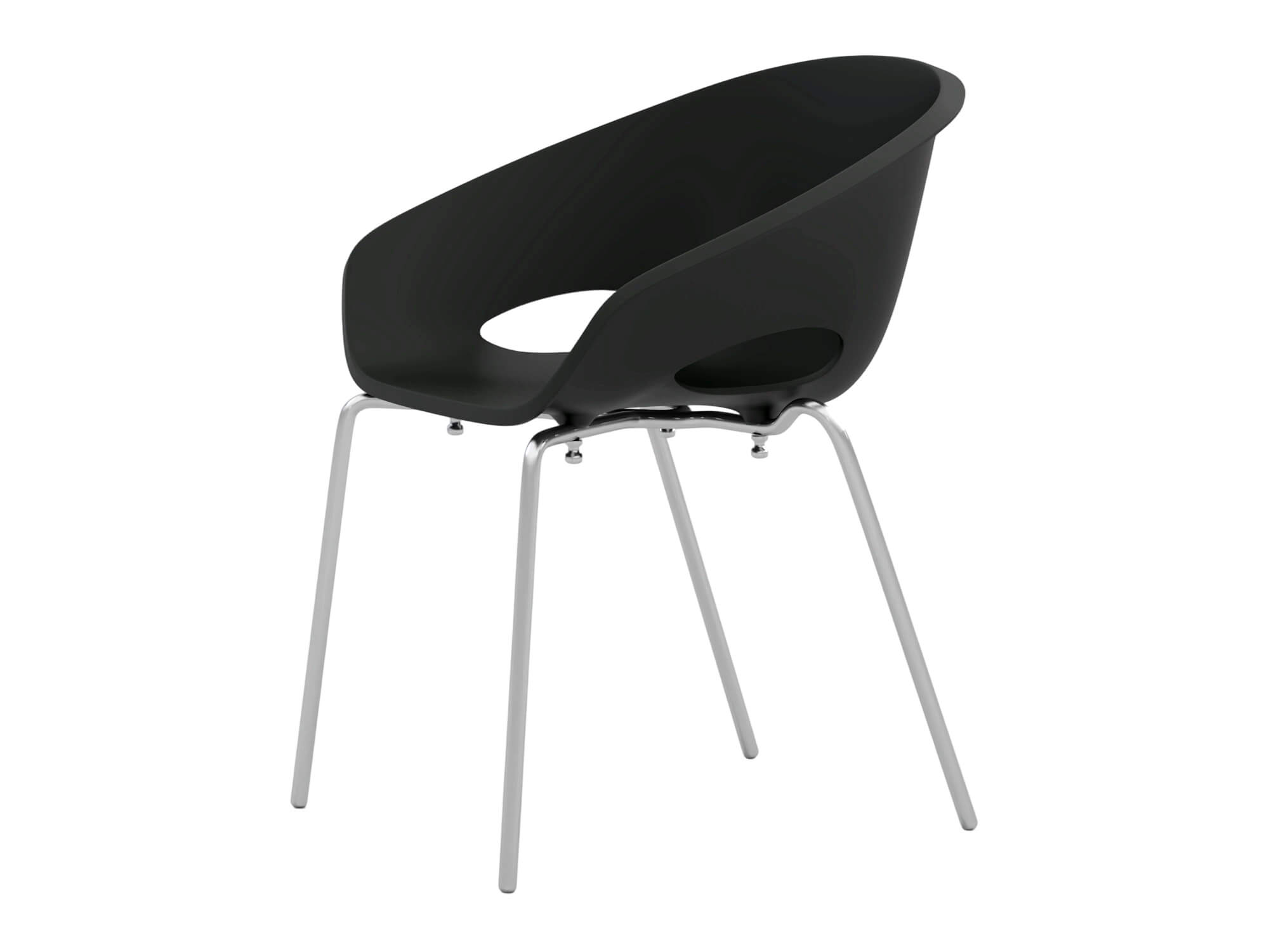 Black Molded Armchair with Chrome Metal Legs 3D Model