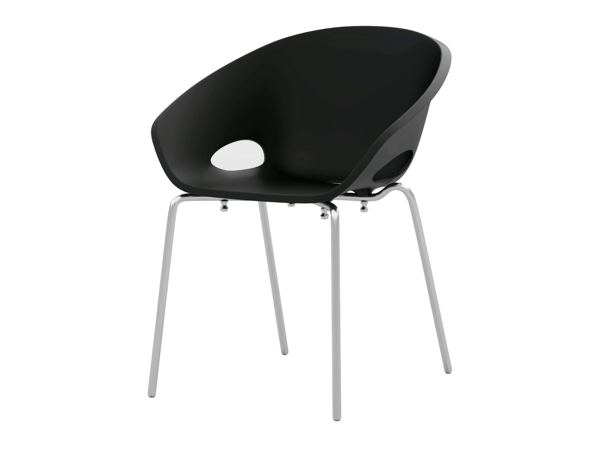 Black Molded Armchair with Chrome Metal Legs 3D Model