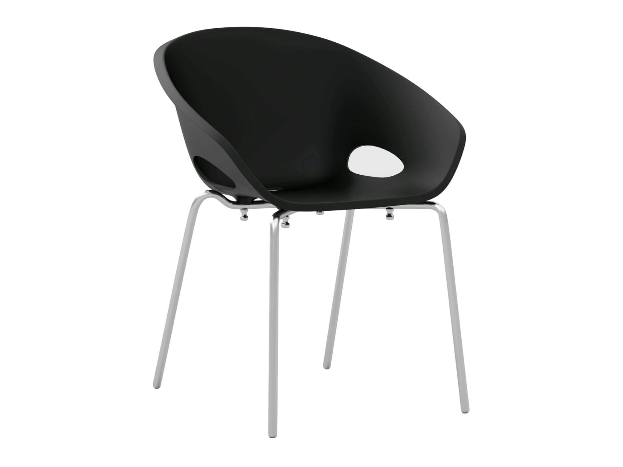 Black Molded Armchair with Chrome Metal Legs 3D Model