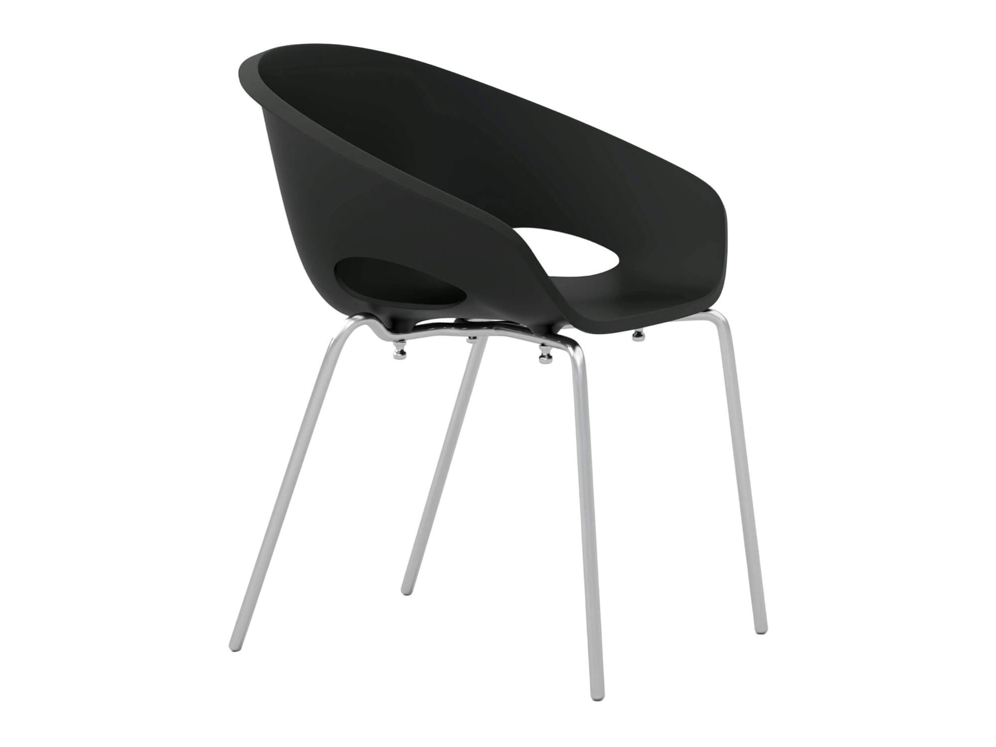 Black Molded Armchair with Chrome Metal Legs 3D Model
