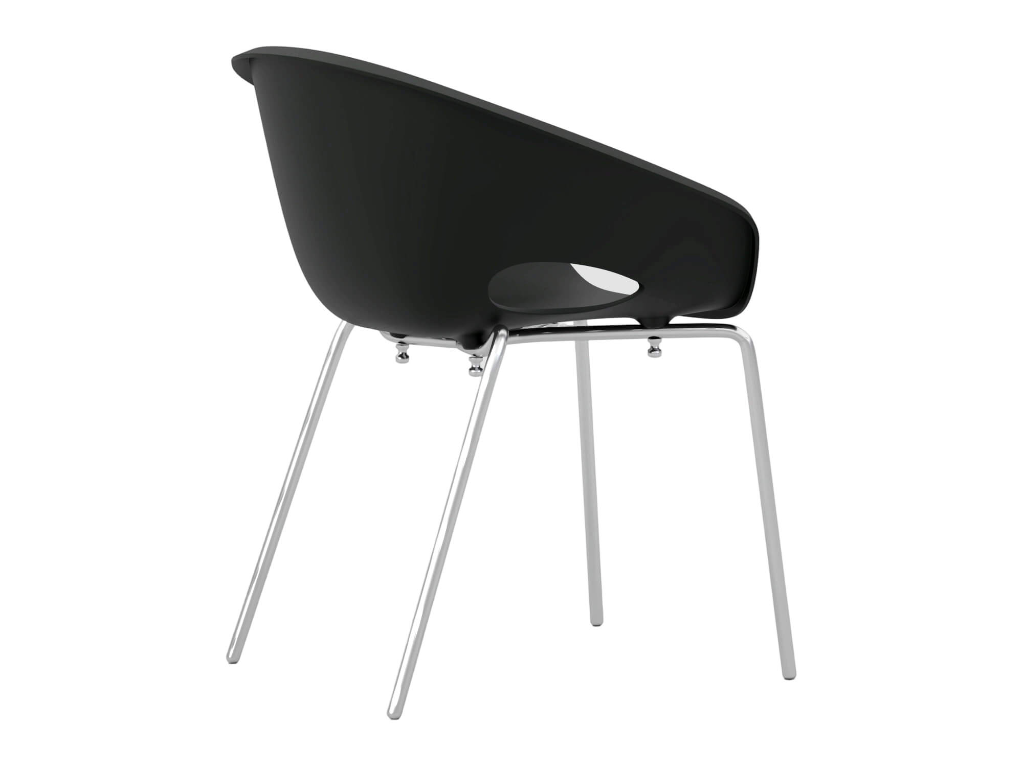 Black Molded Armchair with Chrome Metal Legs 3D Model