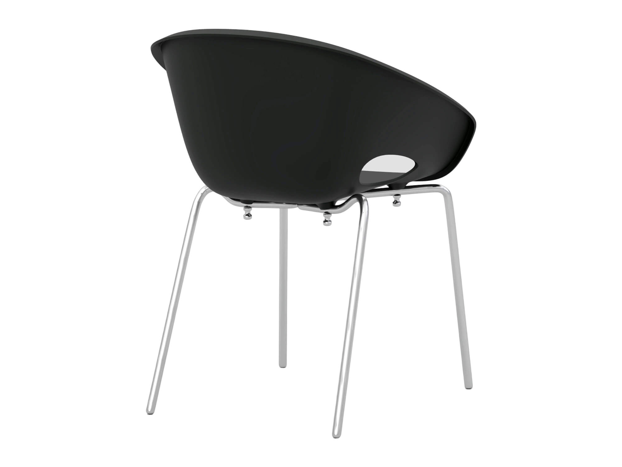 Black Molded Armchair with Chrome Metal Legs 3D Model