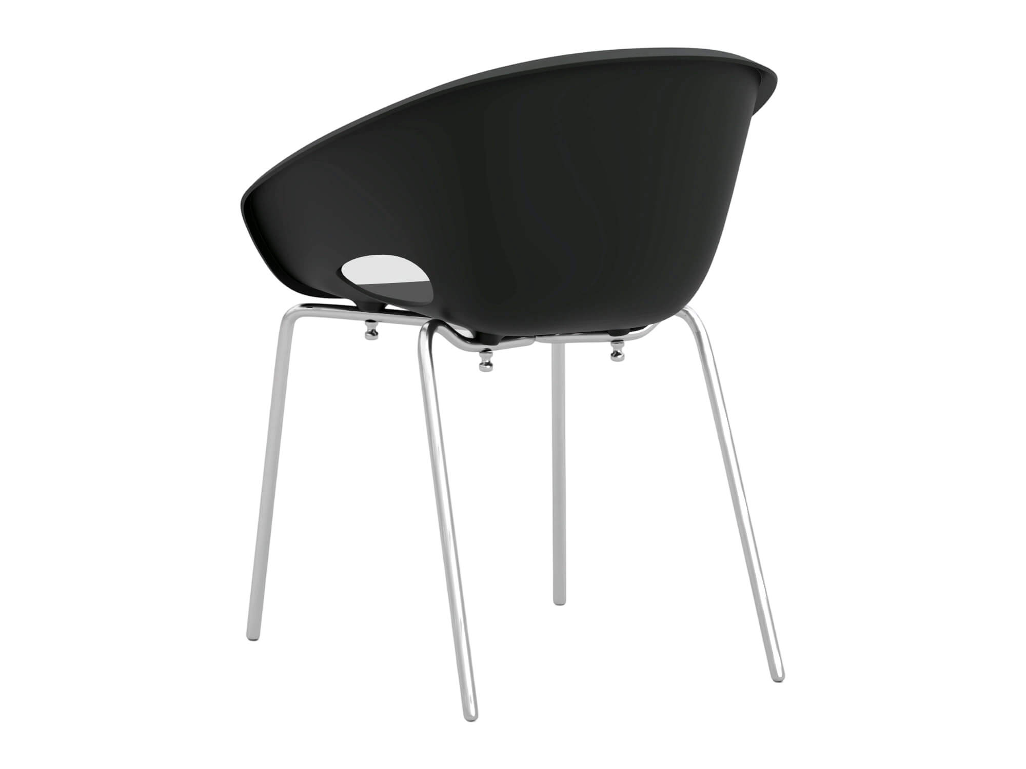 Black Molded Armchair with Chrome Metal Legs 3D Model