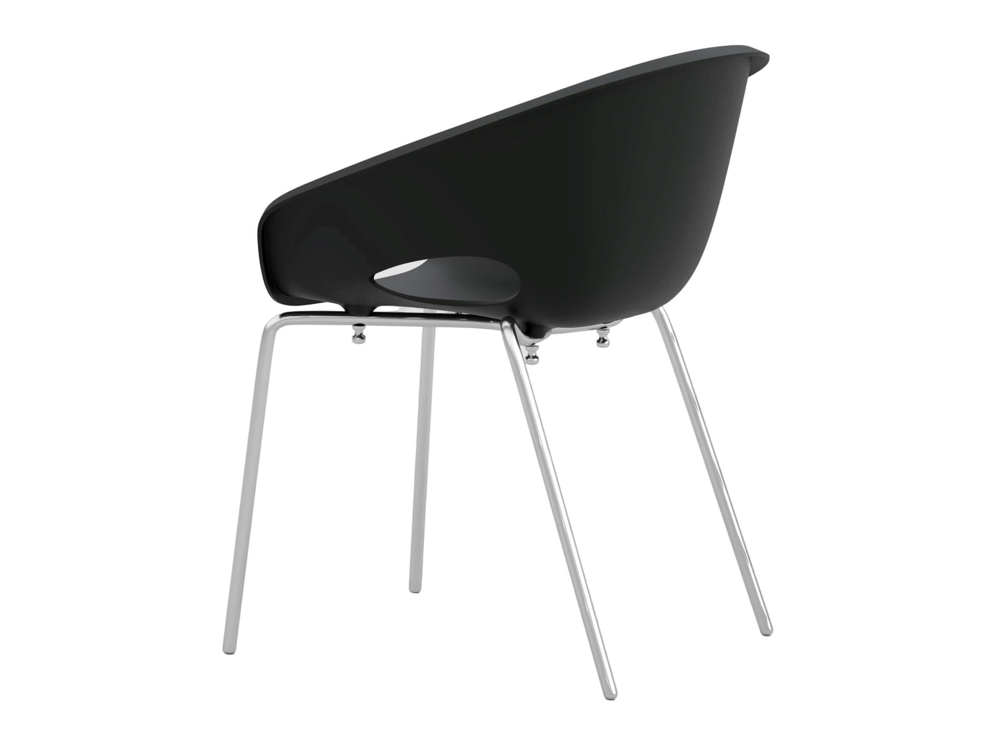 Black Molded Armchair with Chrome Metal Legs 3D Model