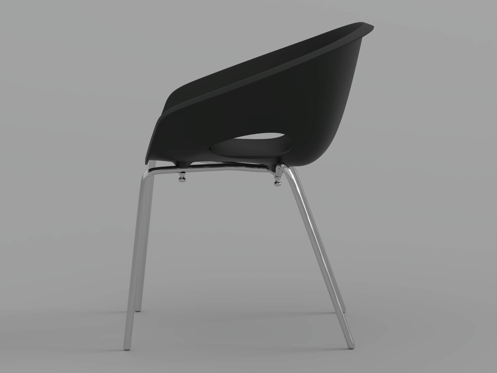 Black Molded Armchair with Chrome Metal Legs 3D Model