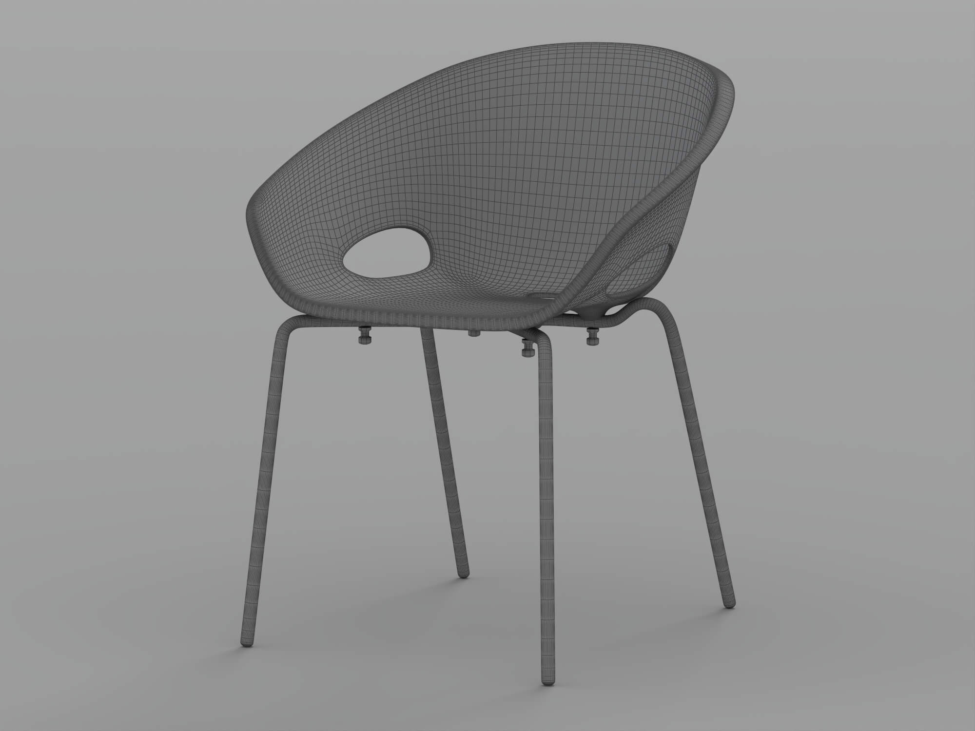 Black Molded Armchair with Chrome Metal Legs 3D Model