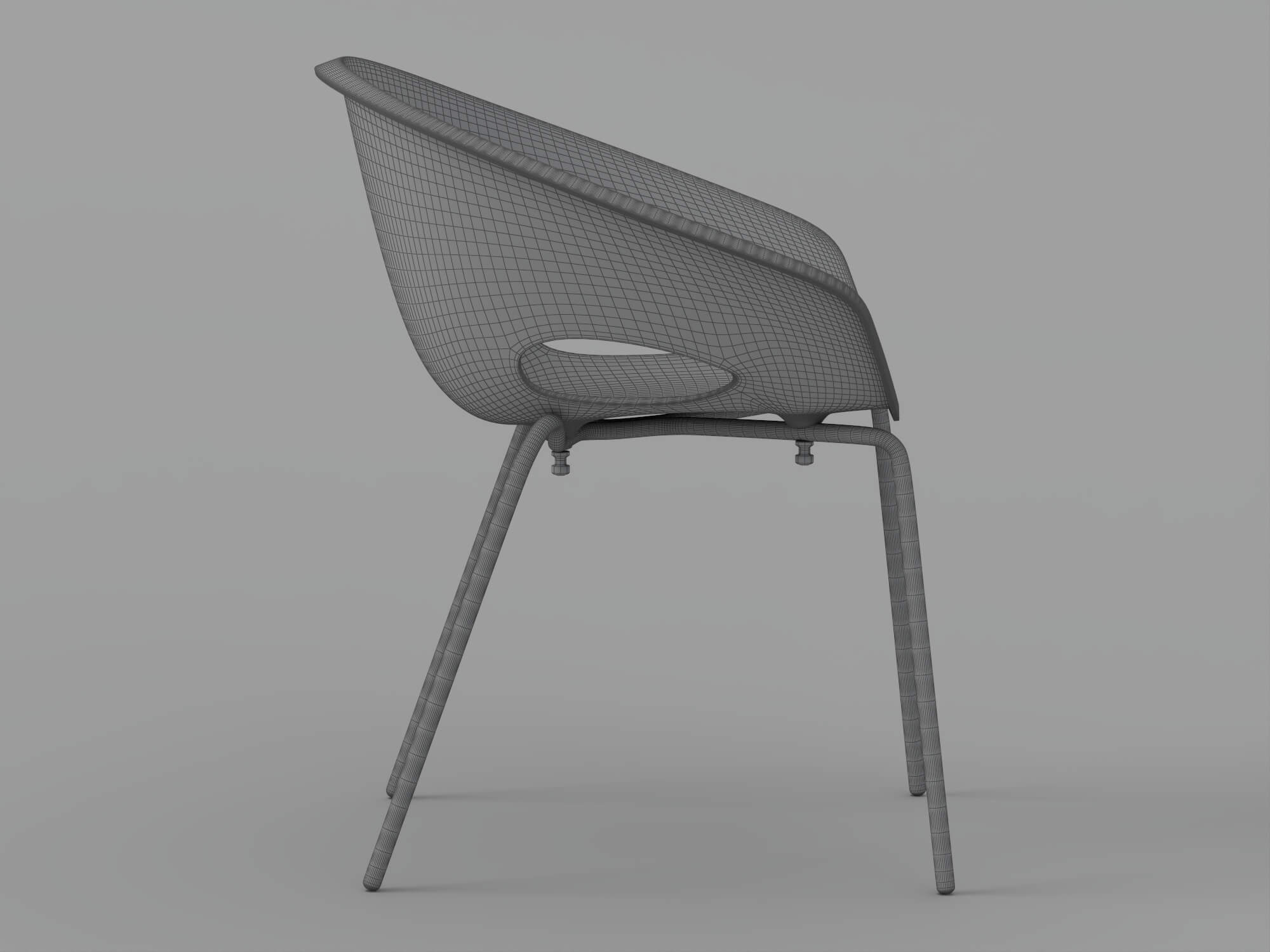 Black Molded Armchair with Chrome Metal Legs 3D Model