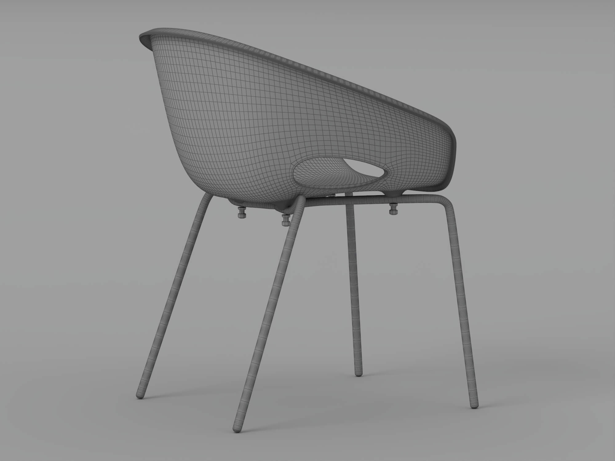 Black Molded Armchair with Chrome Metal Legs 3D Model