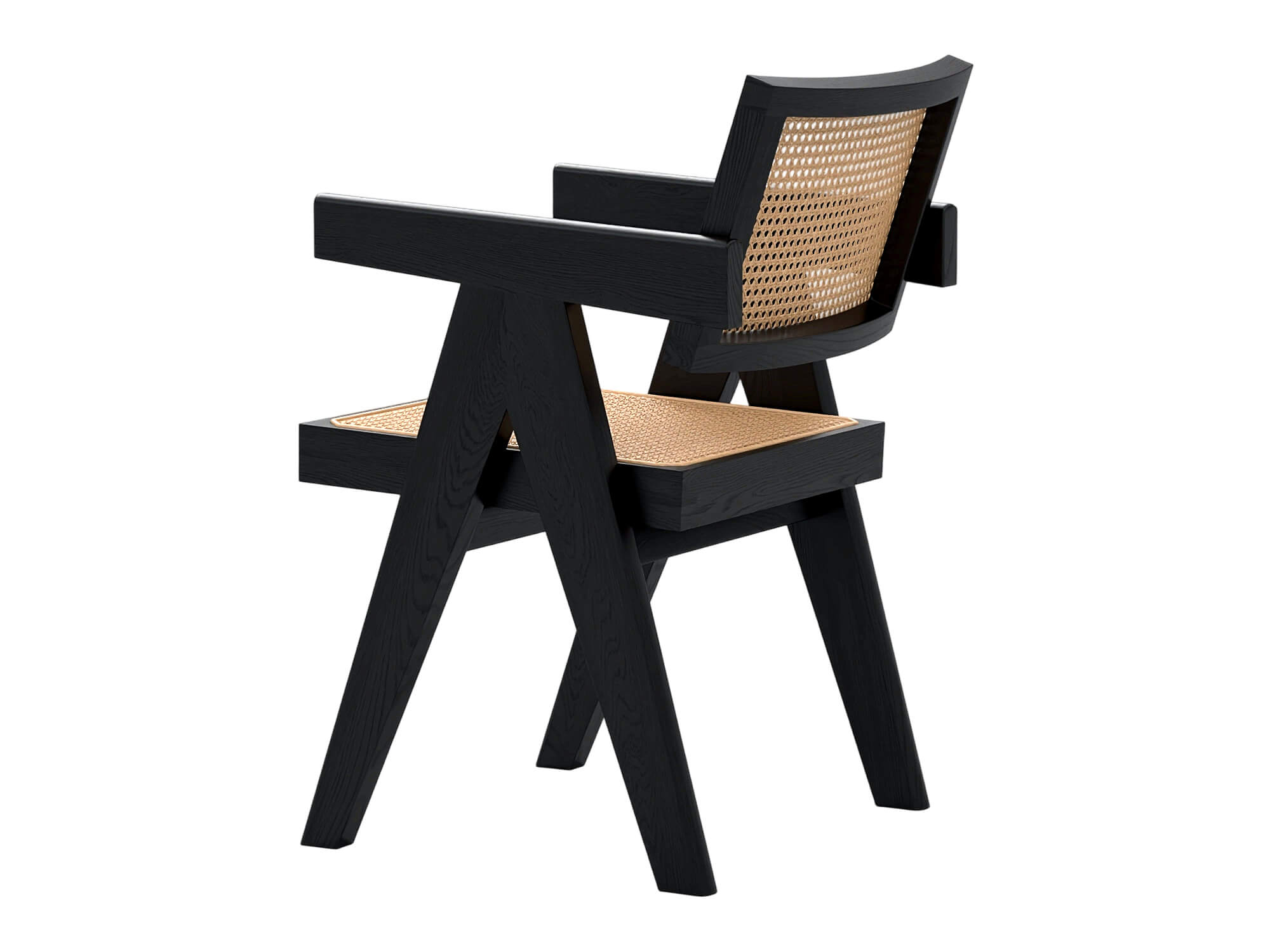 Black Wood Cane Seat and Back Armchair 3D Model