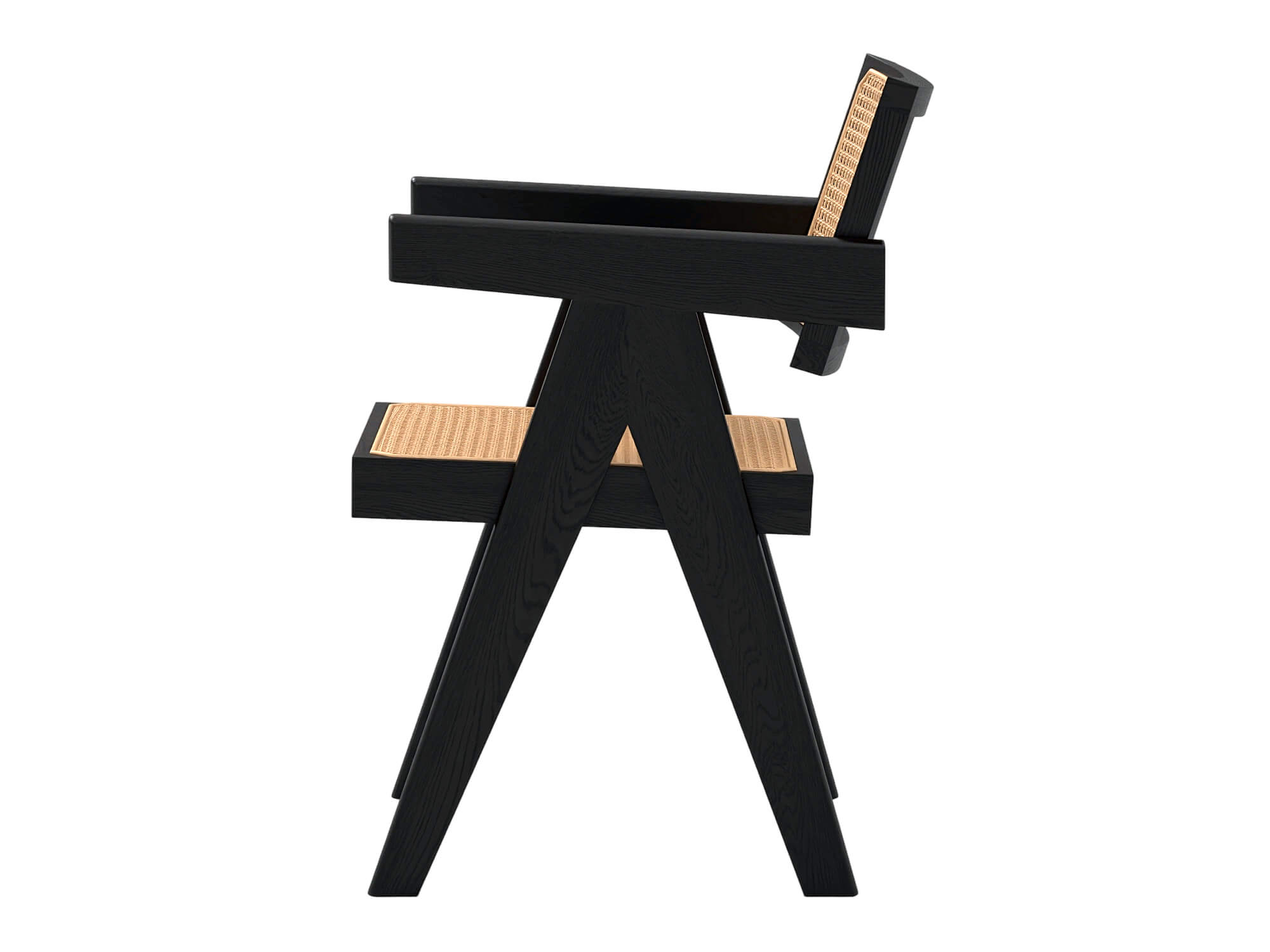 Black Wood Cane Seat and Back Armchair 3D Model