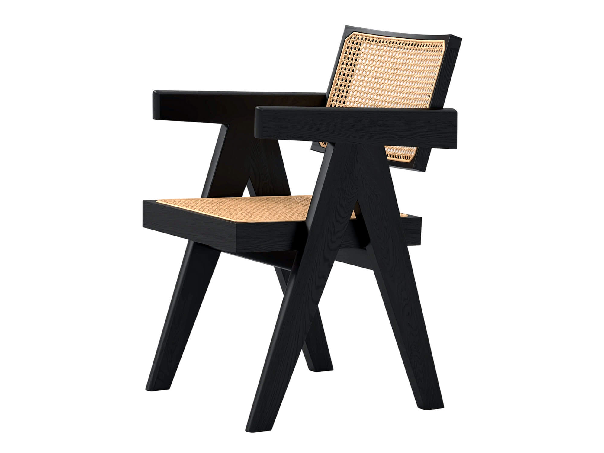 Black Wood Cane Seat and Back Armchair 3D Model