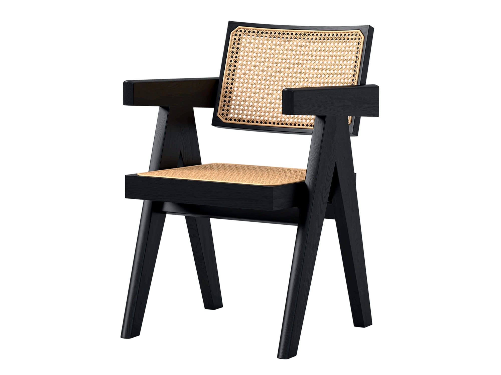 Black Wood Cane Seat and Back Armchair 3D Model