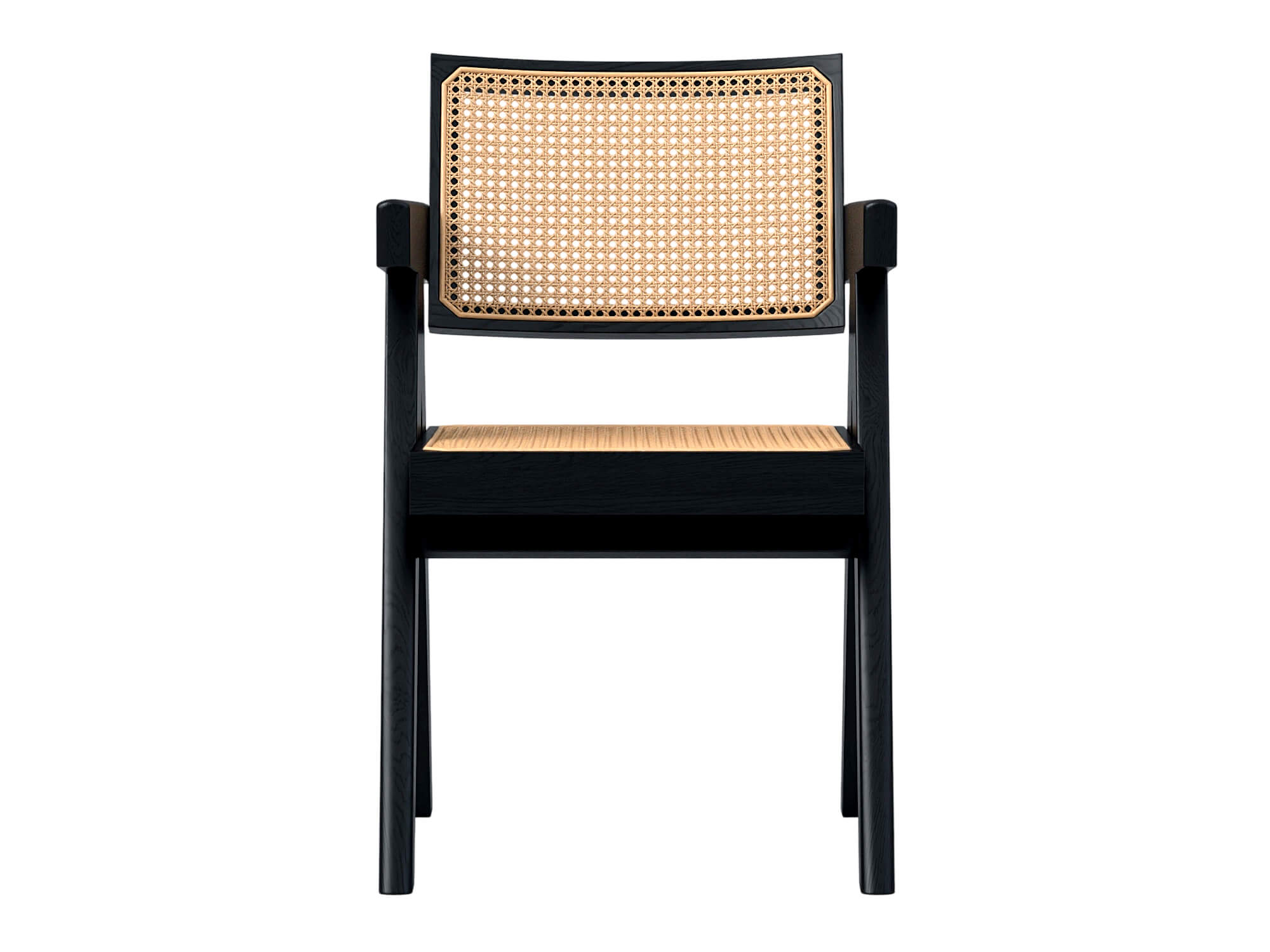 Black Wood Cane Seat and Back Armchair 3D Model