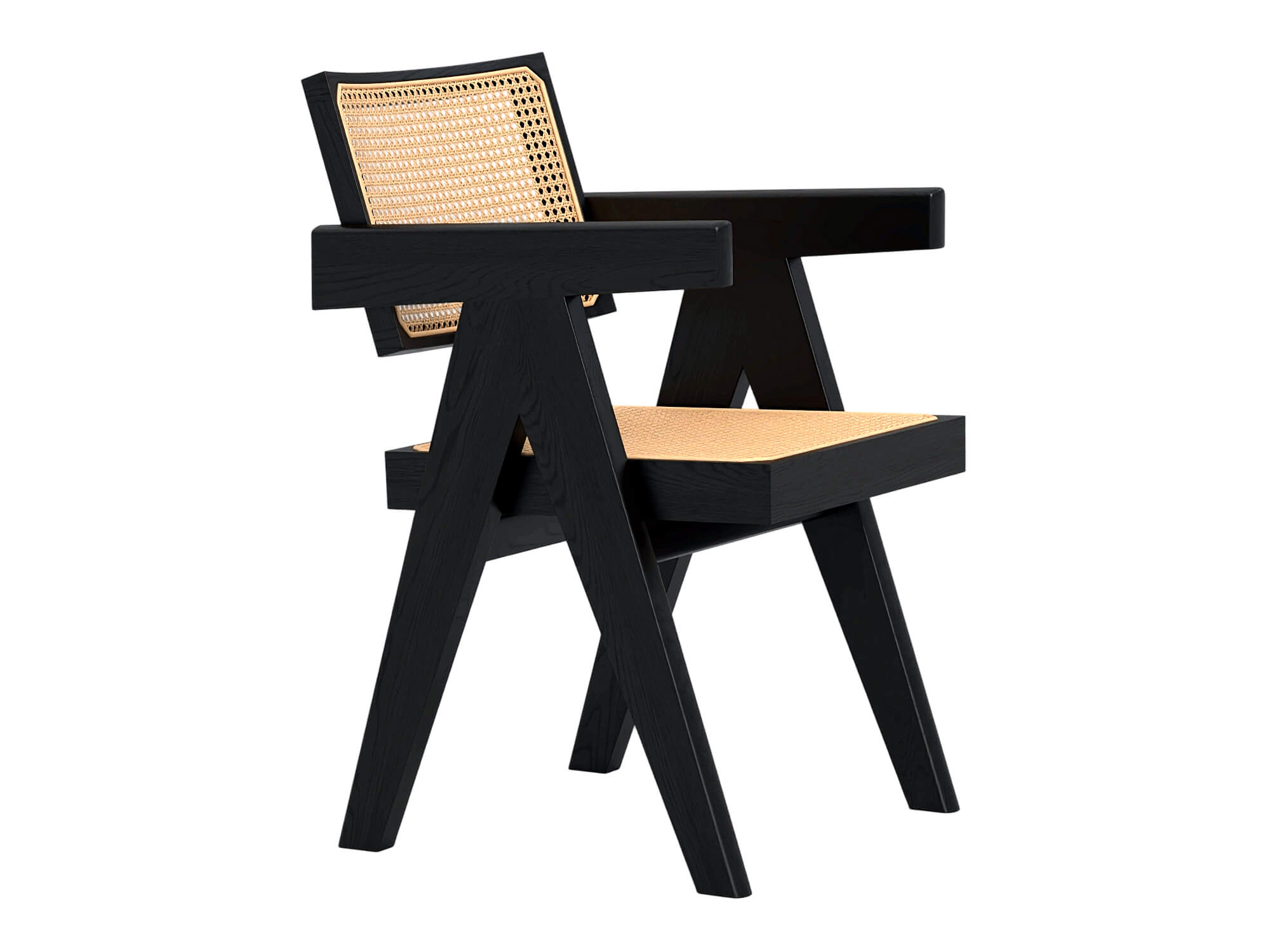 Black Wood Cane Seat and Back Armchair 3D Model