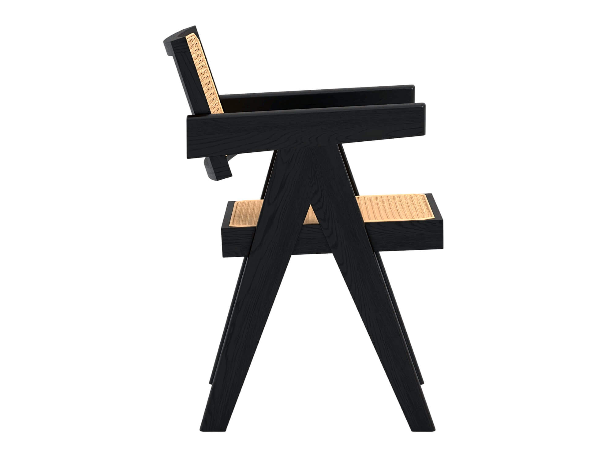 Black Wood Cane Seat and Back Armchair 3D Model