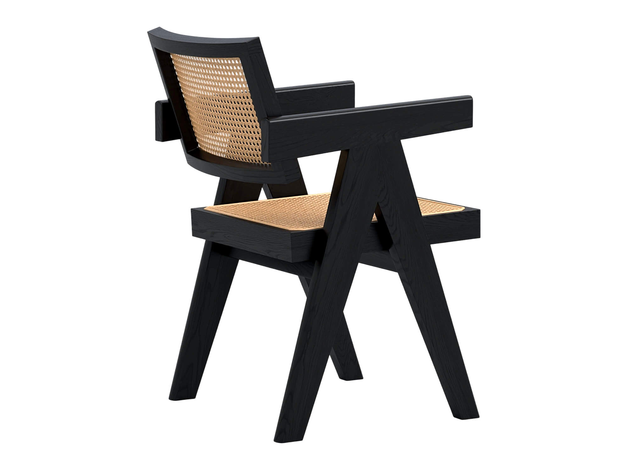 Black Wood Cane Seat and Back Armchair 3D Model