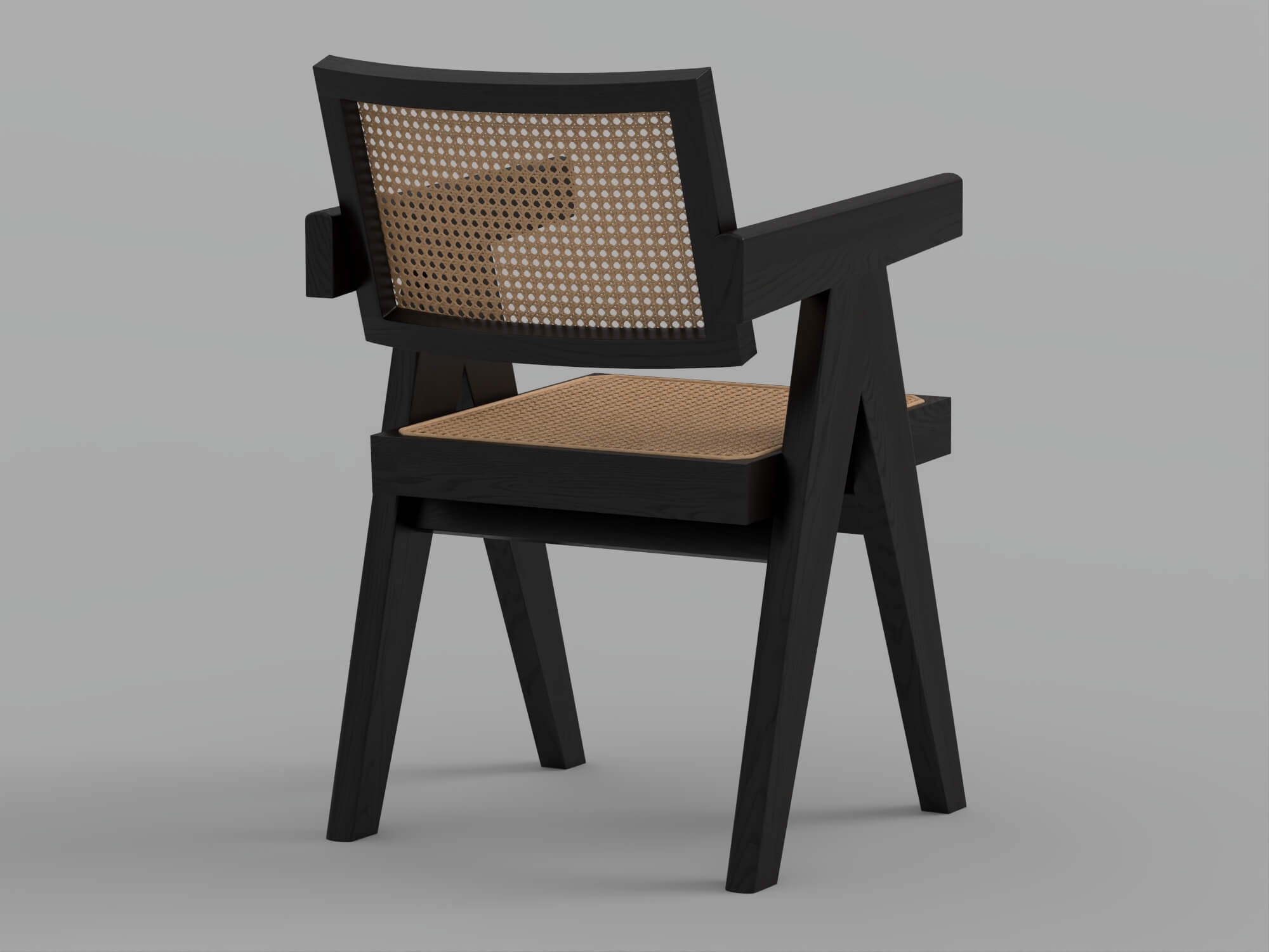 Black Wood Cane Seat and Back Armchair 3D Model