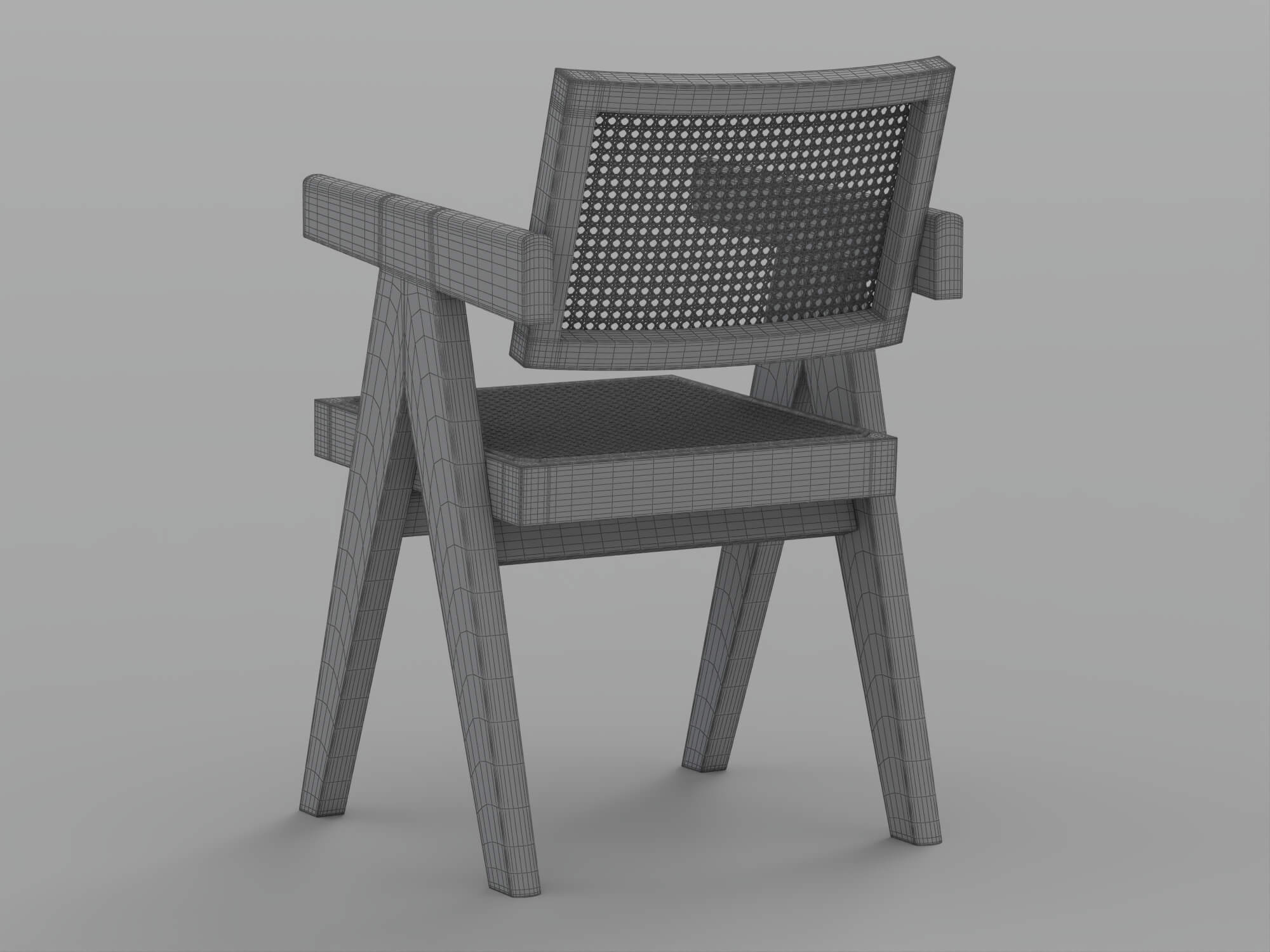 Black Wood Cane Seat and Back Armchair 3D Model