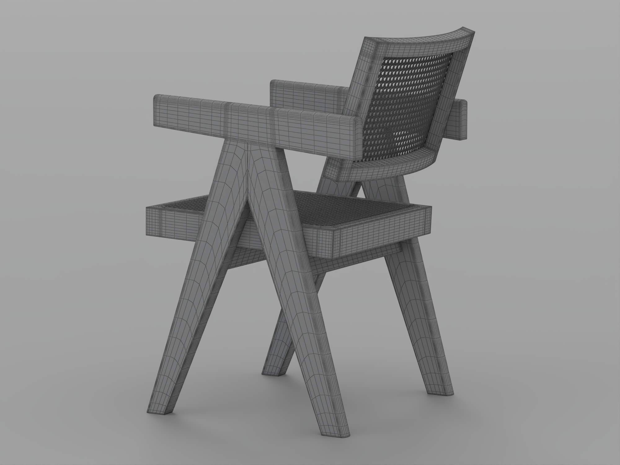Black Wood Cane Seat and Back Armchair 3D Model