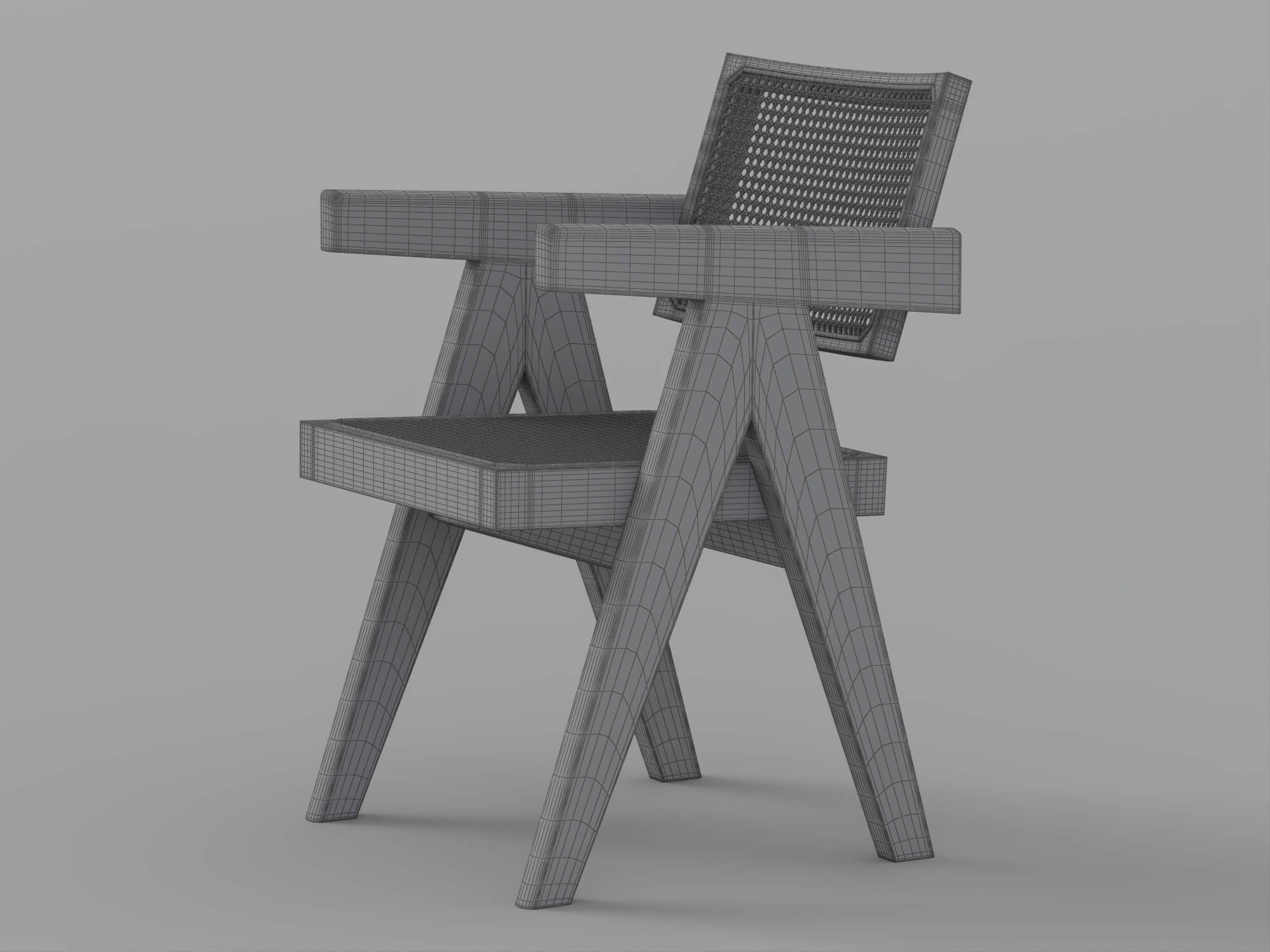 Black Wood Cane Seat and Back Armchair 3D Model