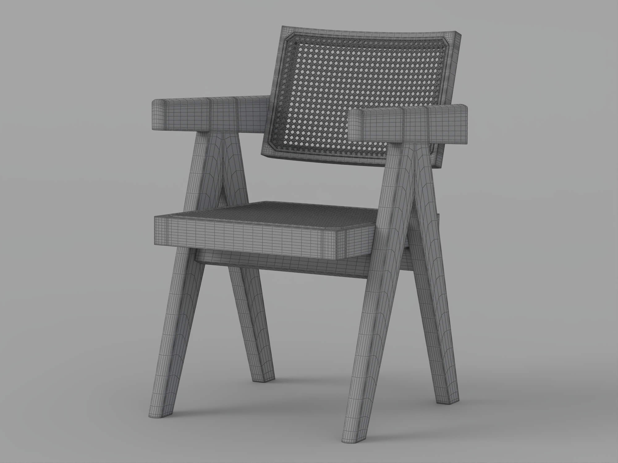 Black Wood Cane Seat and Back Armchair 3D Model