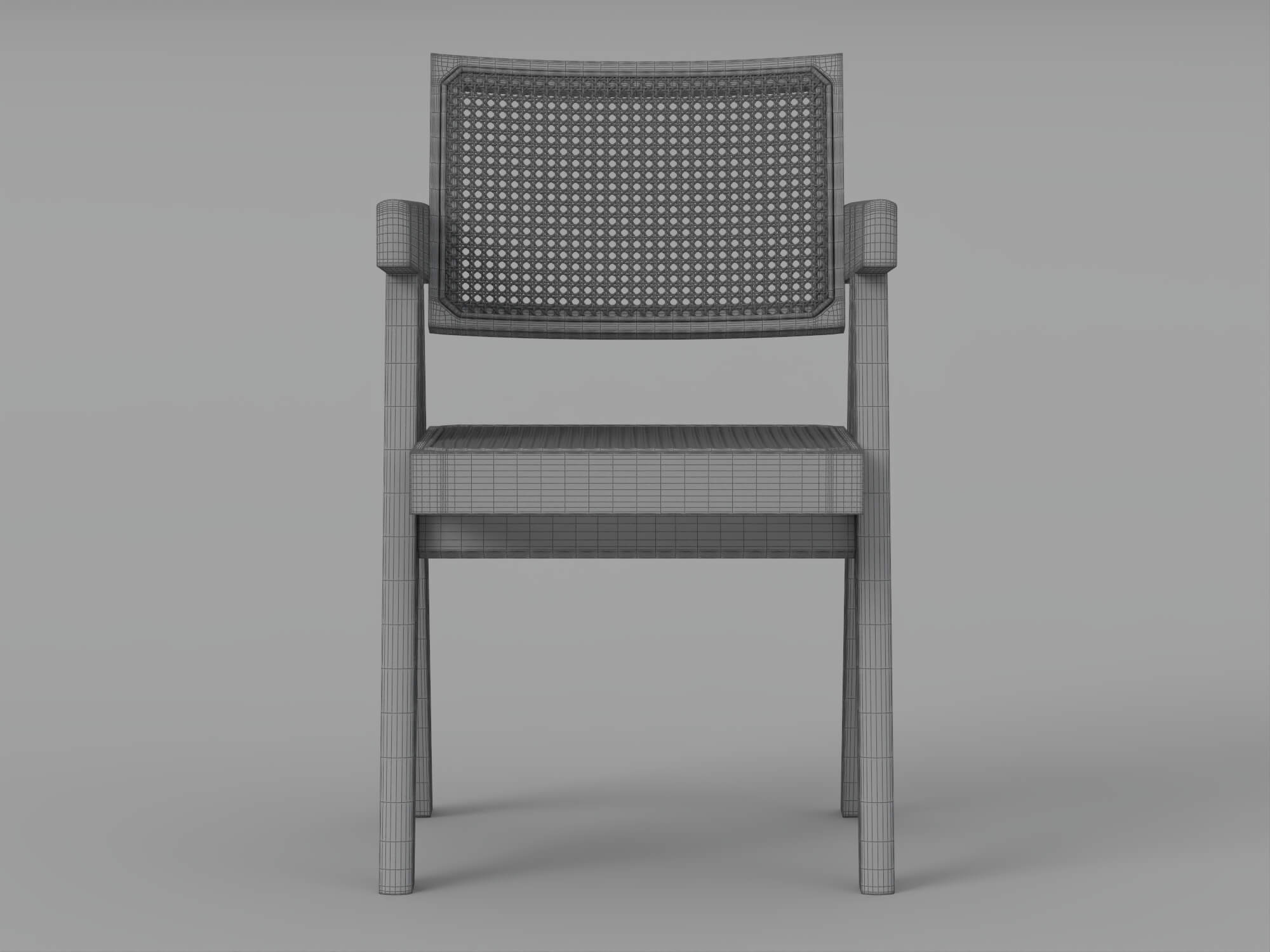 Black Wood Cane Seat and Back Armchair 3D Model