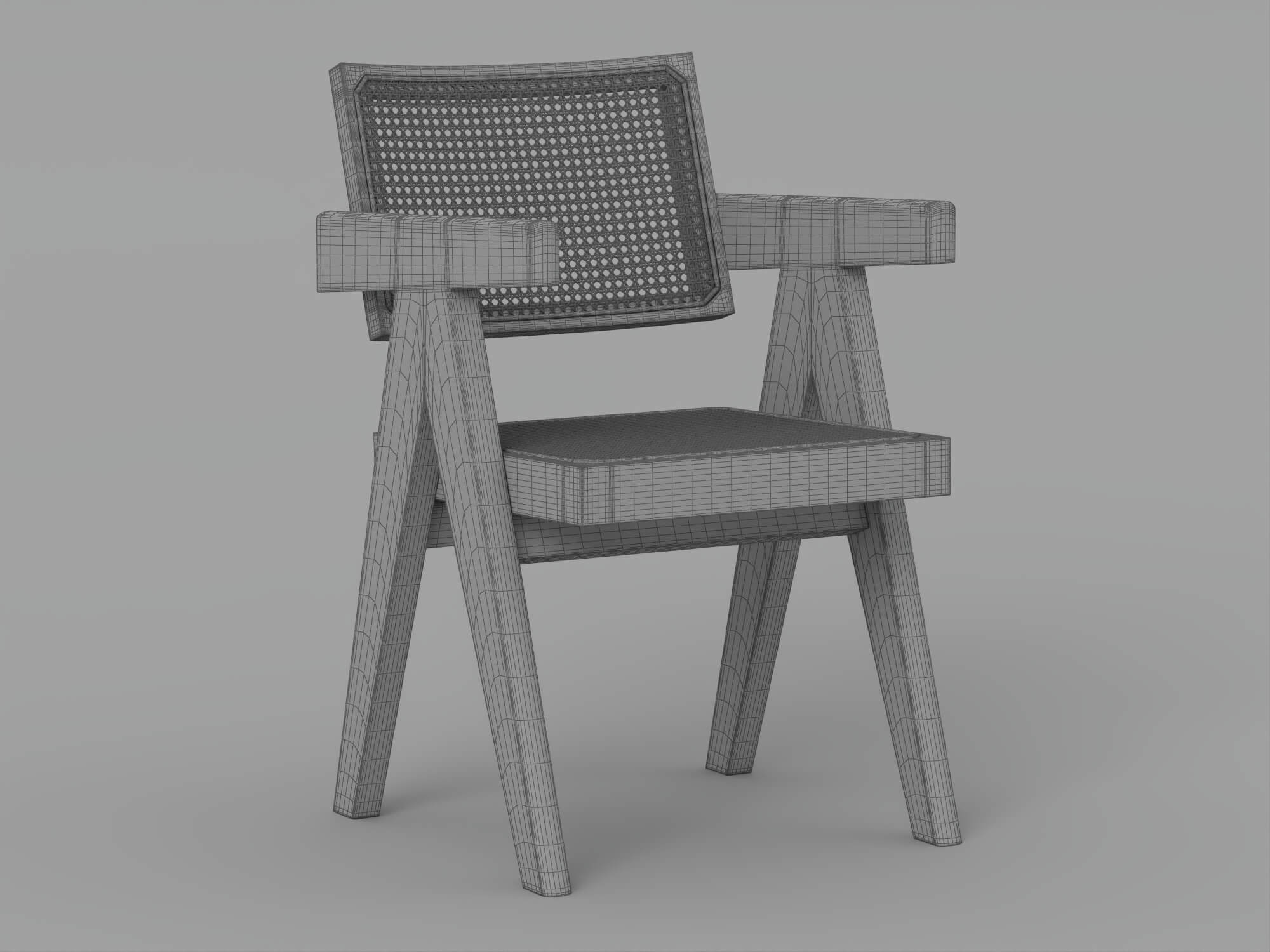 Black Wood Cane Seat and Back Armchair 3D Model