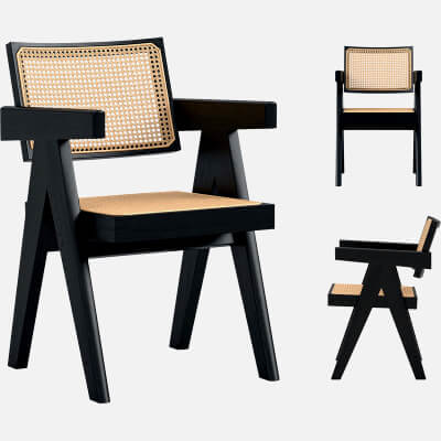 Black Wood Cane Seat and Back Armchair