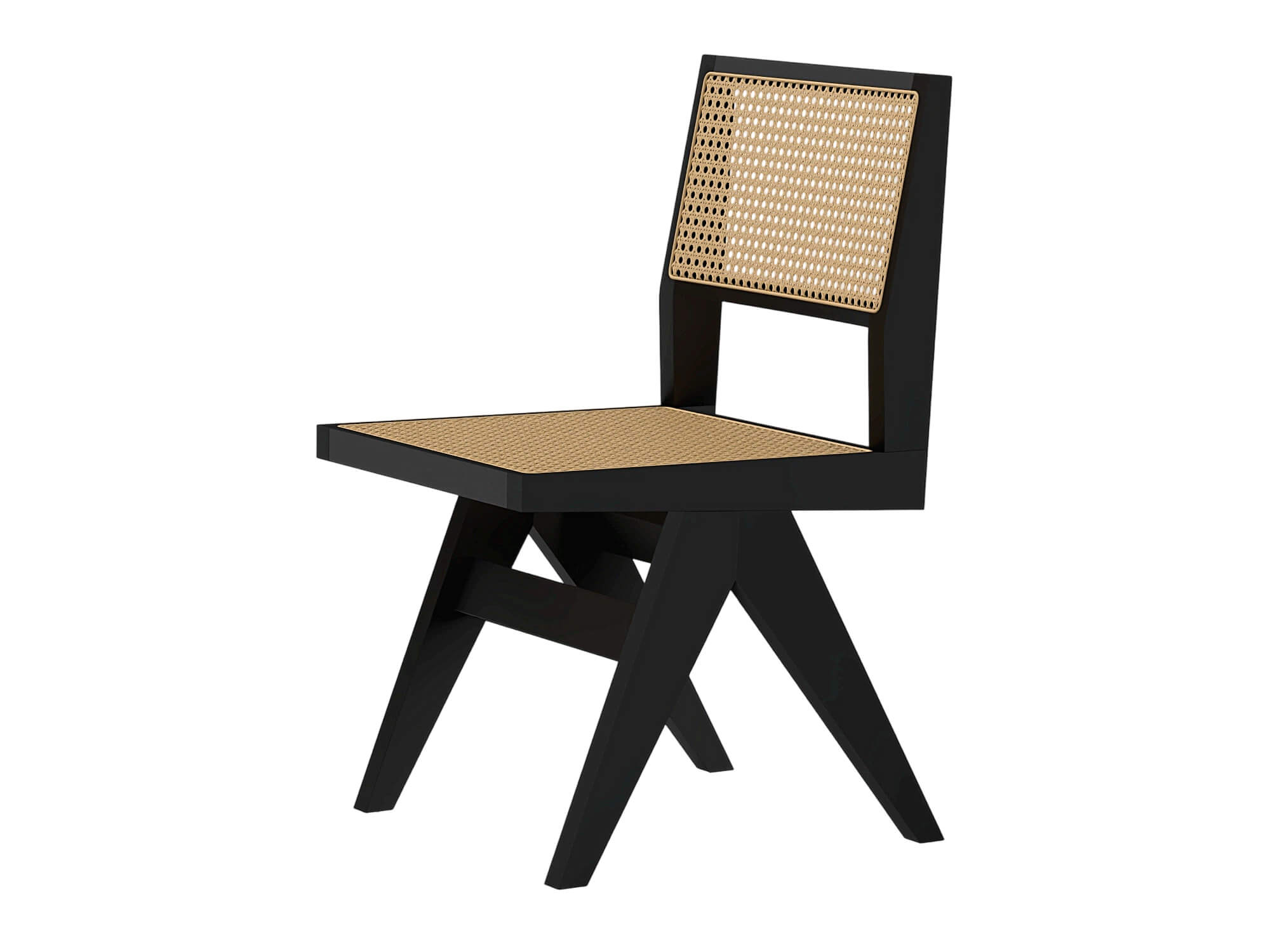 Black Wood Cane Seat and Back Chair 3D Model