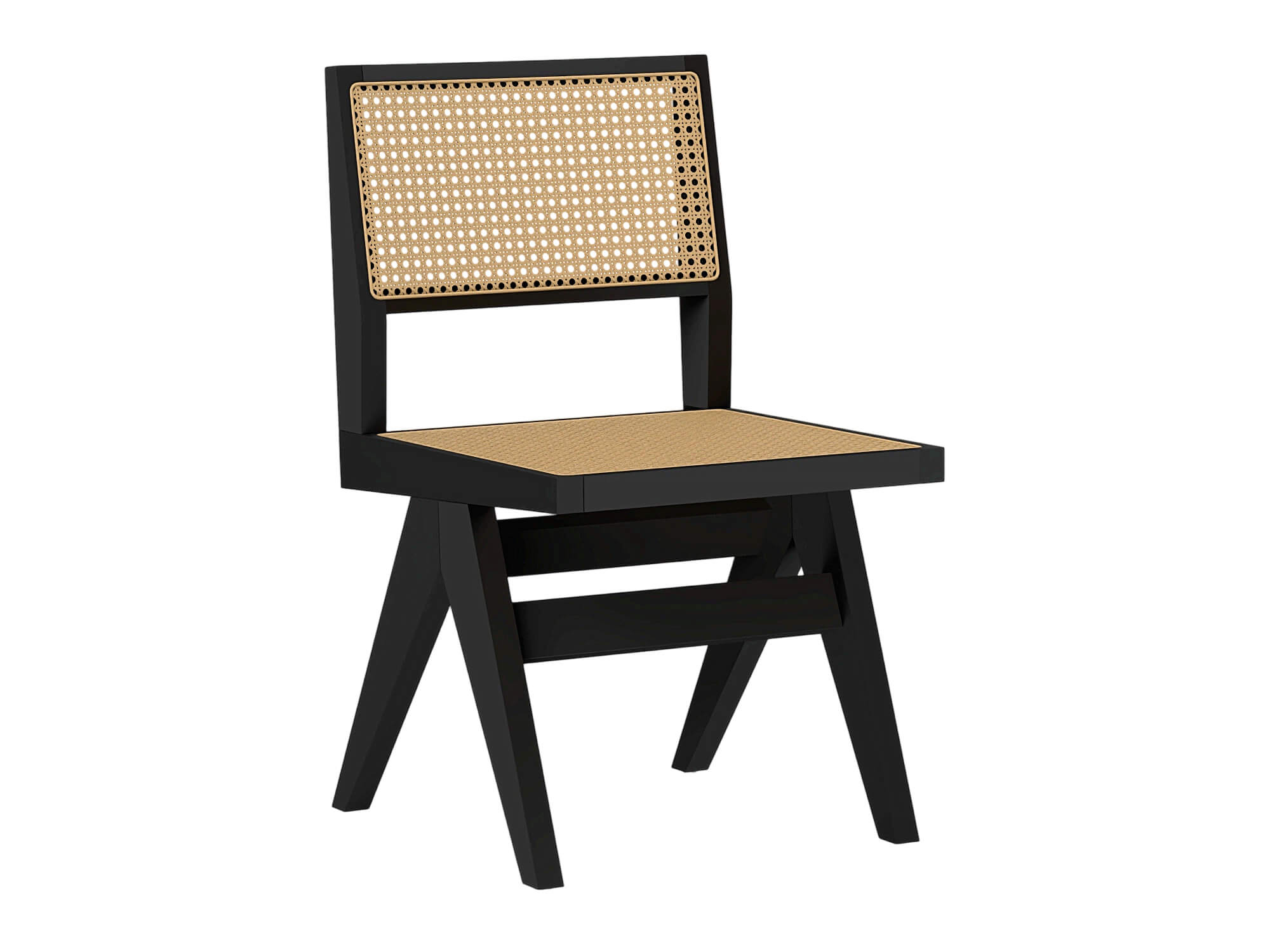 Black Wood Cane Seat and Back Chair 3D Model