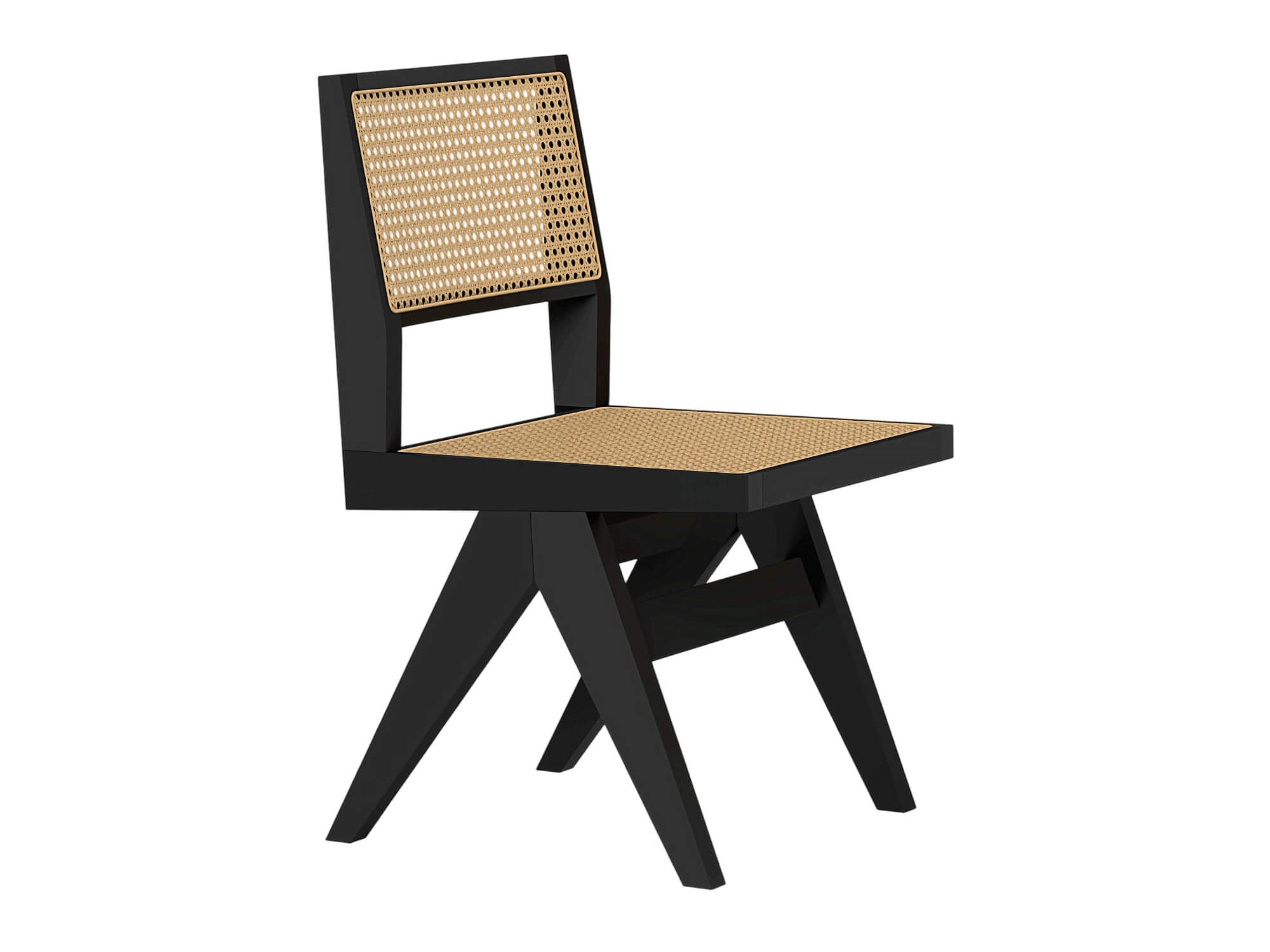 Black Wood Cane Seat and Back Chair 3D Model