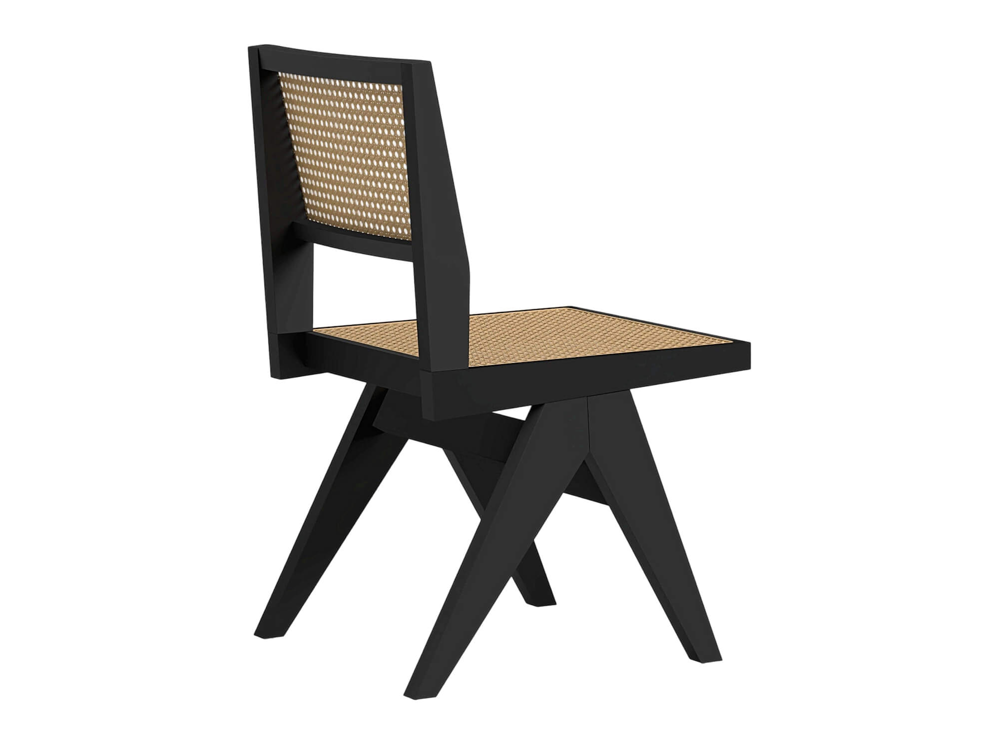 Black Wood Cane Seat and Back Chair 3D Model