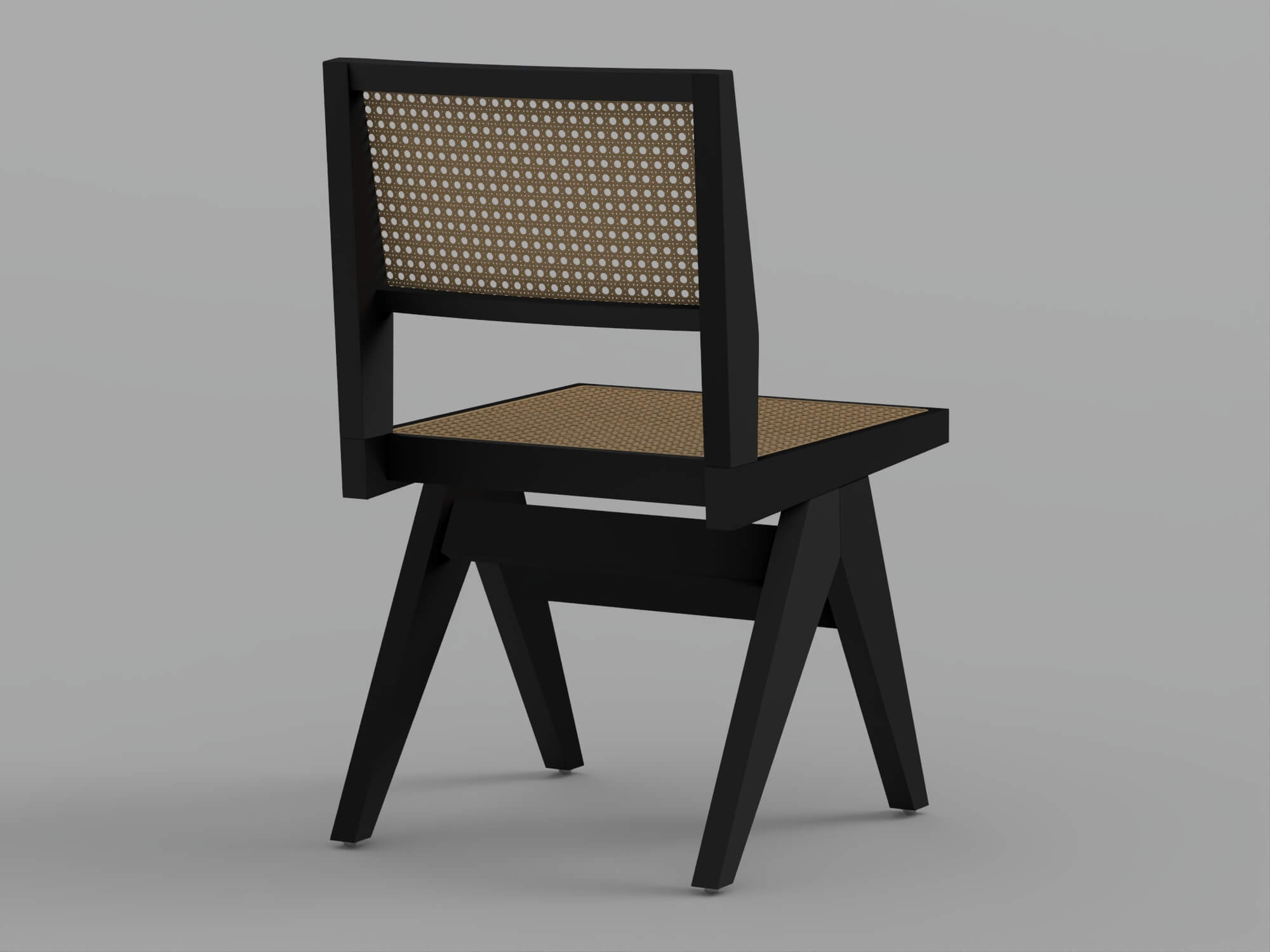 Black Wood Cane Seat and Back Chair 3D Model