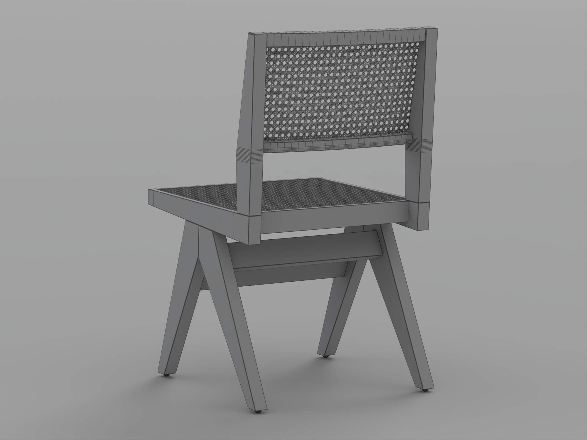 Black Wood Cane Seat and Back Chair 3D Model