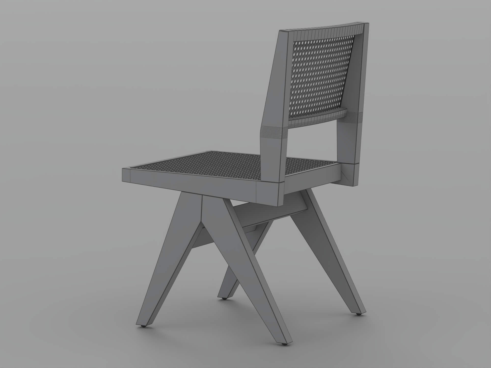 Black Wood Cane Seat and Back Chair 3D Model