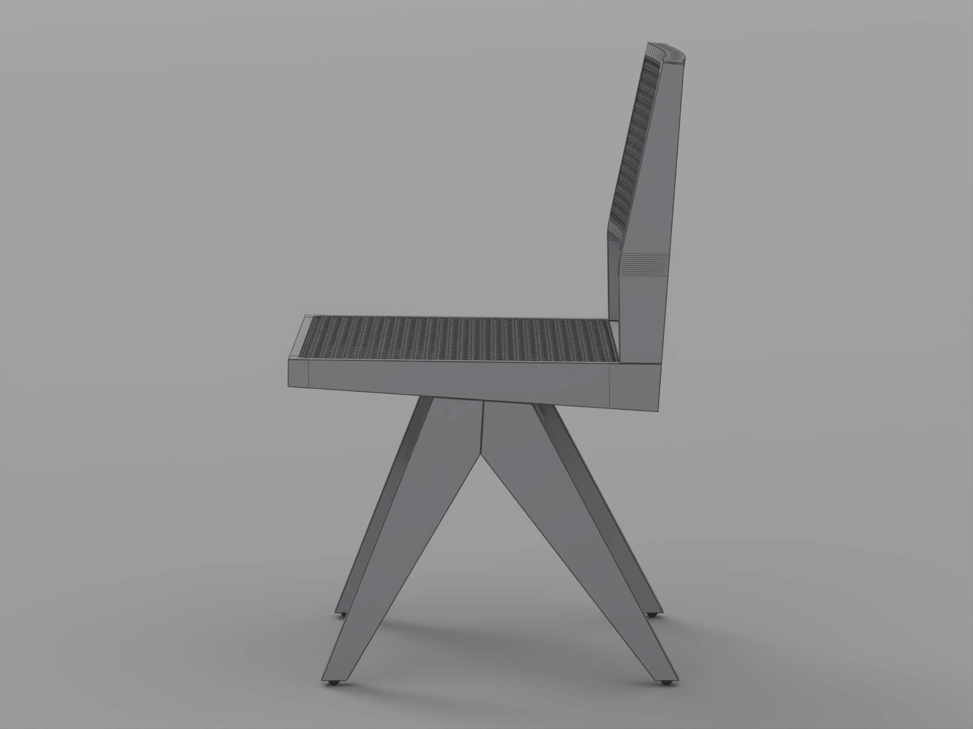 Black Wood Cane Seat and Back Chair 3D Model
