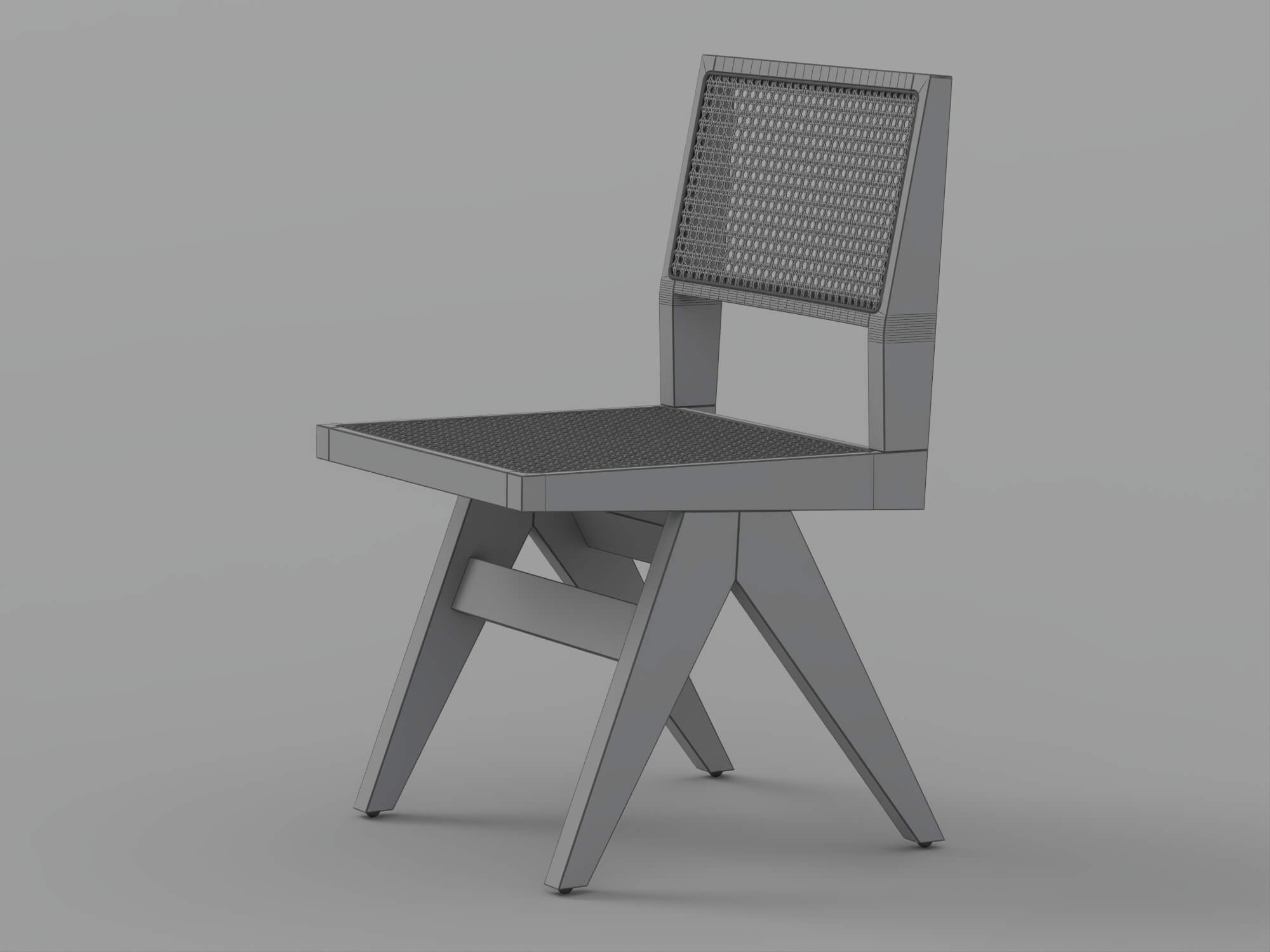 Black Wood Cane Seat and Back Chair 3D Model
